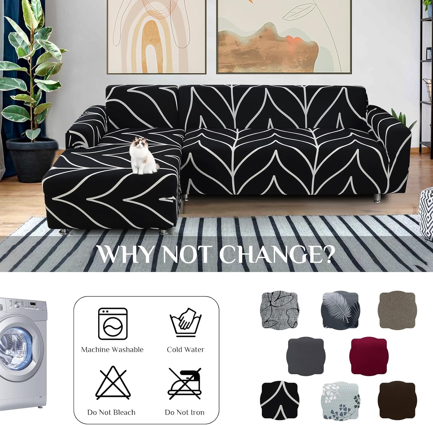 FIGOOO Fundas de sofá modulares en forma de L, 2 fundas elásticas para sofá seccional, reversible, universal, antideslizante, protector de muebles