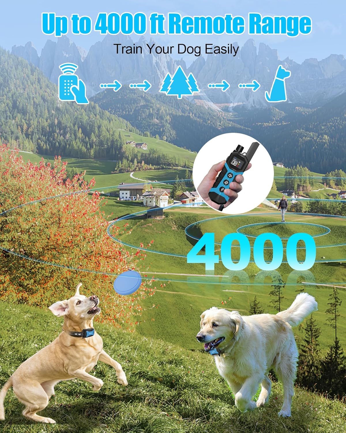 Collar de choque para perros para 2 perros, collar de entrenamiento de perro impermeable de 4000 pies con control remoto para perros pequeños,