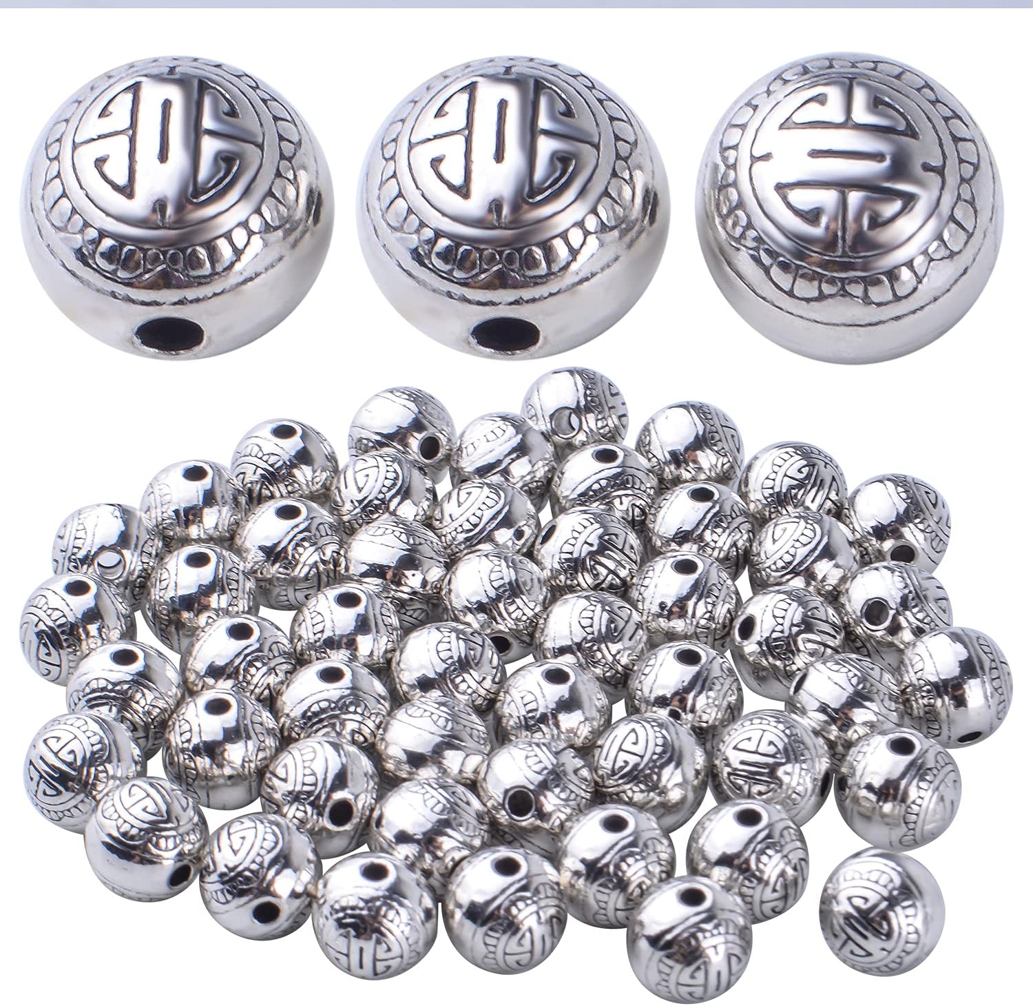 BronaGrand 50 cuentas espaciadoras redondas de plata antigua, cuentas espaciadoras de cuentas de aleación, cuentas sueltas, cuentas espaciadoras