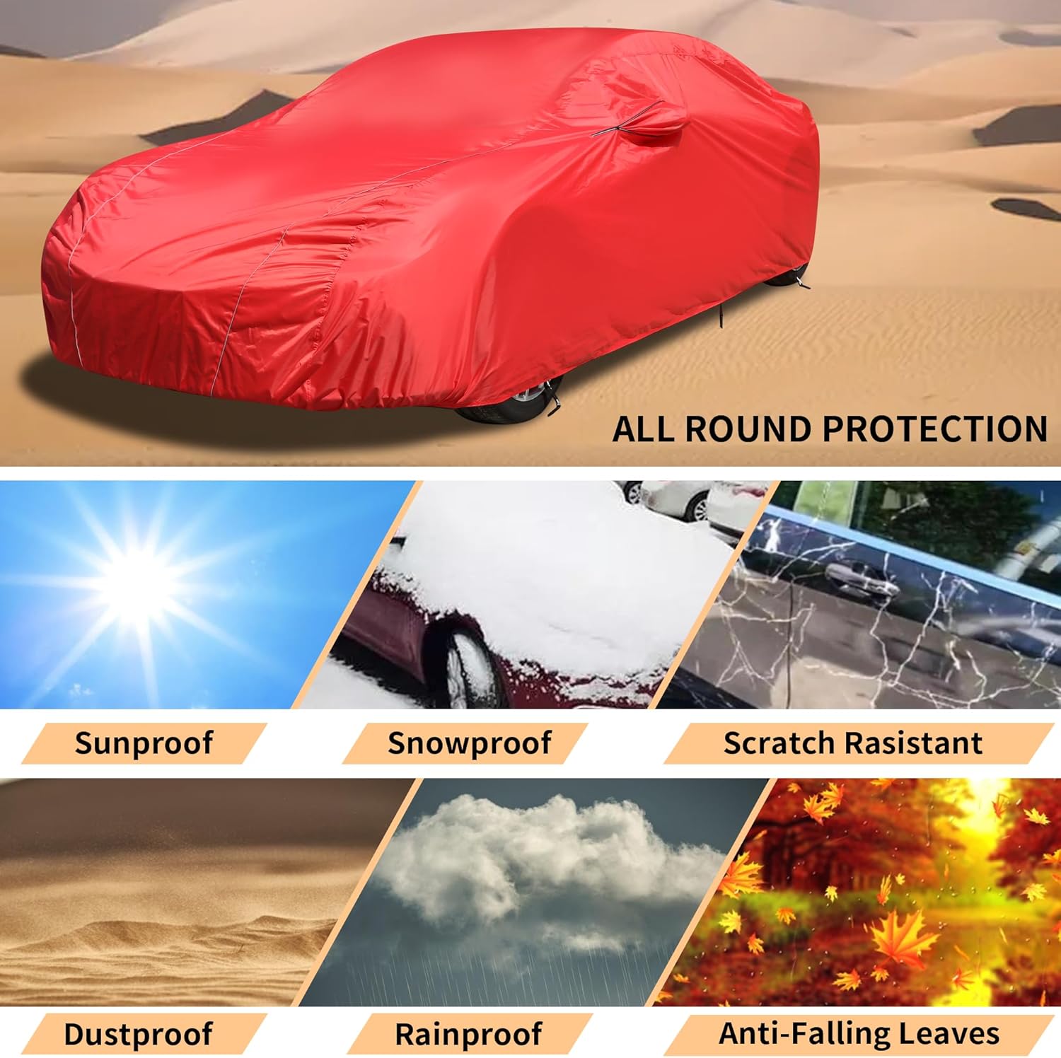 Coverado Funda impermeable para automóvil para todo tipo de clima, fundas para automóviles al aire libre con bolsillo para espejo con cremallera,