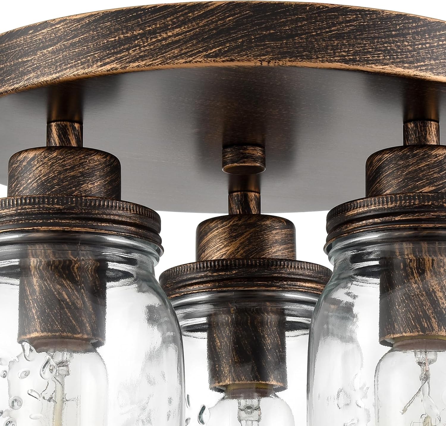 CLAXY Mason Jar – Lámpara de techo de 3 luces estilo granja de montaje empotrado para cocina, dormitorio, comedor, color negro con latón cepillado