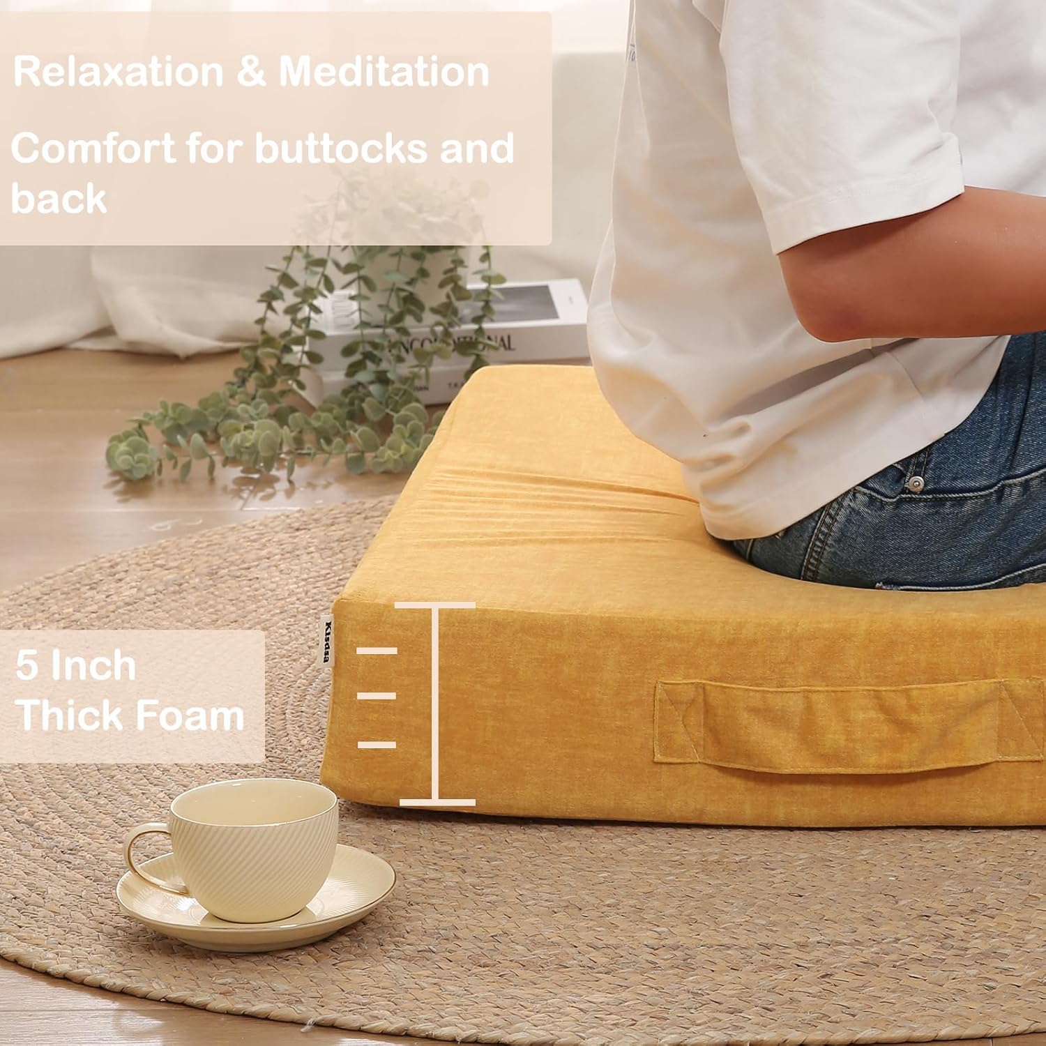 Cojín de suelo grande para adultos, cojín cuadrado de suelo para adultos, cojín de meditación para asiento de almohada de suelo, cojín de asiento de