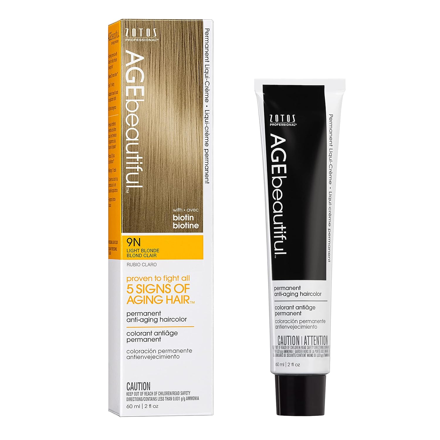 AGE beautiful – Liqui Creme- Tinte permanente para el cabello, 100% cobertura de canas, antienvejecimiento, biotina para cabello más grueso y con