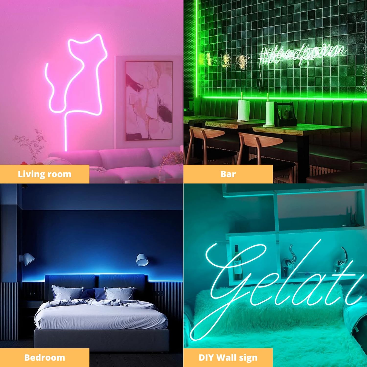 NUOVA GERMANY Tira de luz LED de neón de 16.4 pies, 12 V, cortable y flexible, decoración de fiesta de silicona e iluminación de estado de ánimo