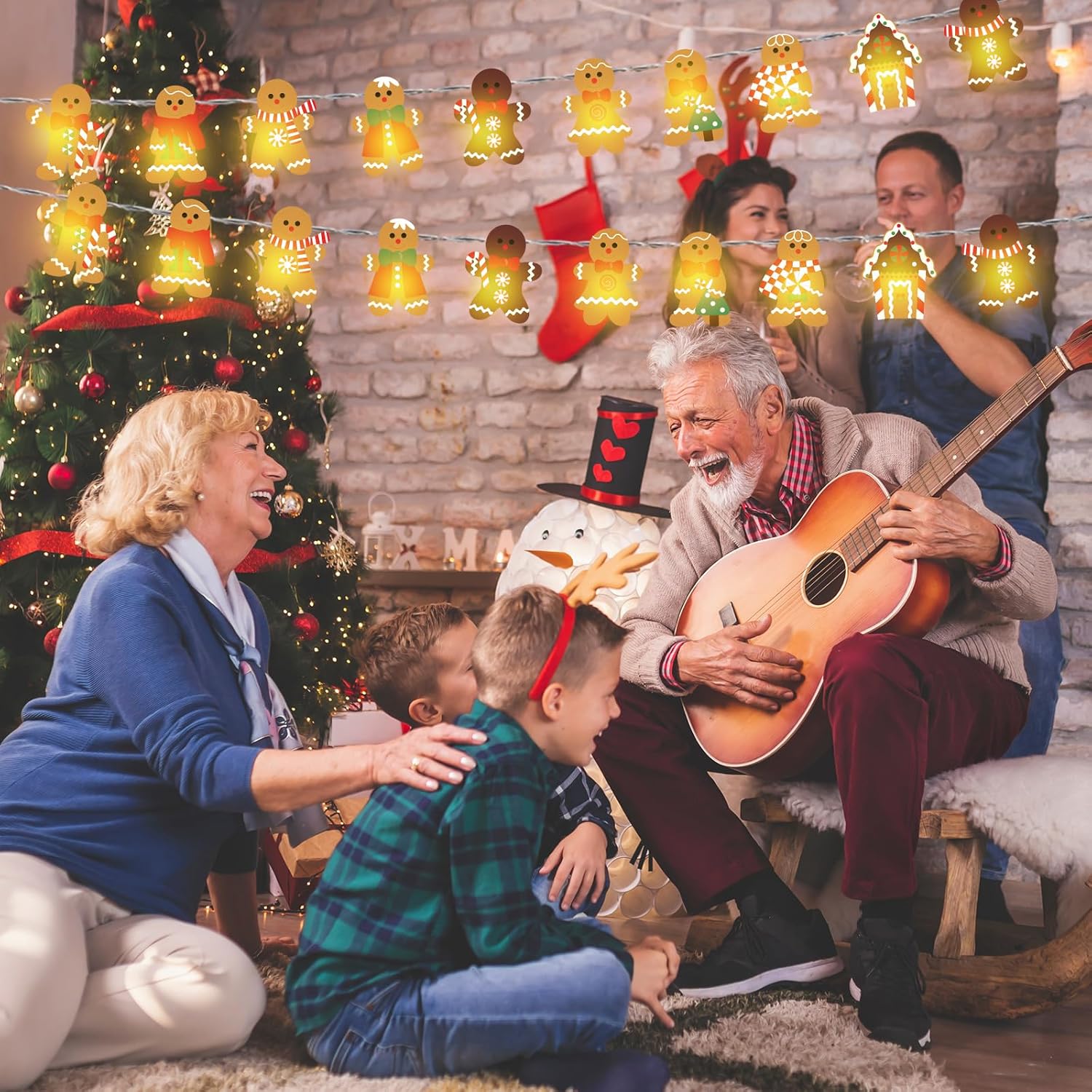 Guirnalda de luces de jengibre de Navidad, 20 luces LED de 10 pies, bonita cadena de luces colgantes de pan de jengibre para árbol de Navidad,