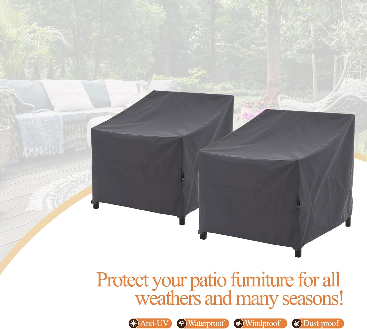 WJ-X3 Funda para silla de patio, funda de salón al aire libre, resistente, fundas impermeables para silla de césped, 43 pulgadas de ancho x 42