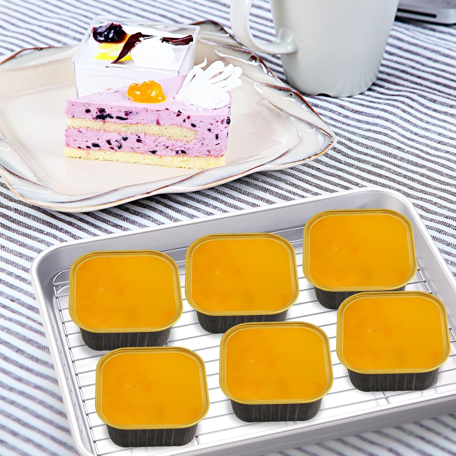 Mini moldes para pasteles de 5 onzas con tapas, papel de aluminio, 50 juegos150 unidades, 150 unidades, tazas cuadradas de 5.1 fl oz, forros para
