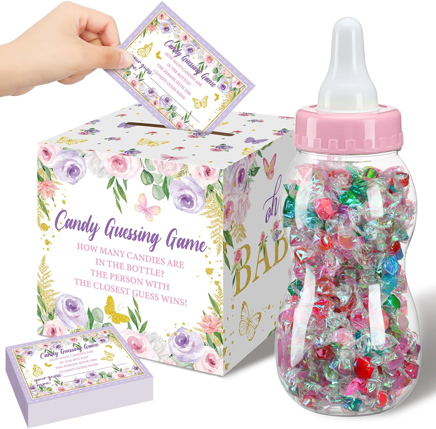 52 piezas geniales para juegos de baby shower, botella grande para juego de ducha, adivina cuántos caramelos, juegos de baby shower, juegos de