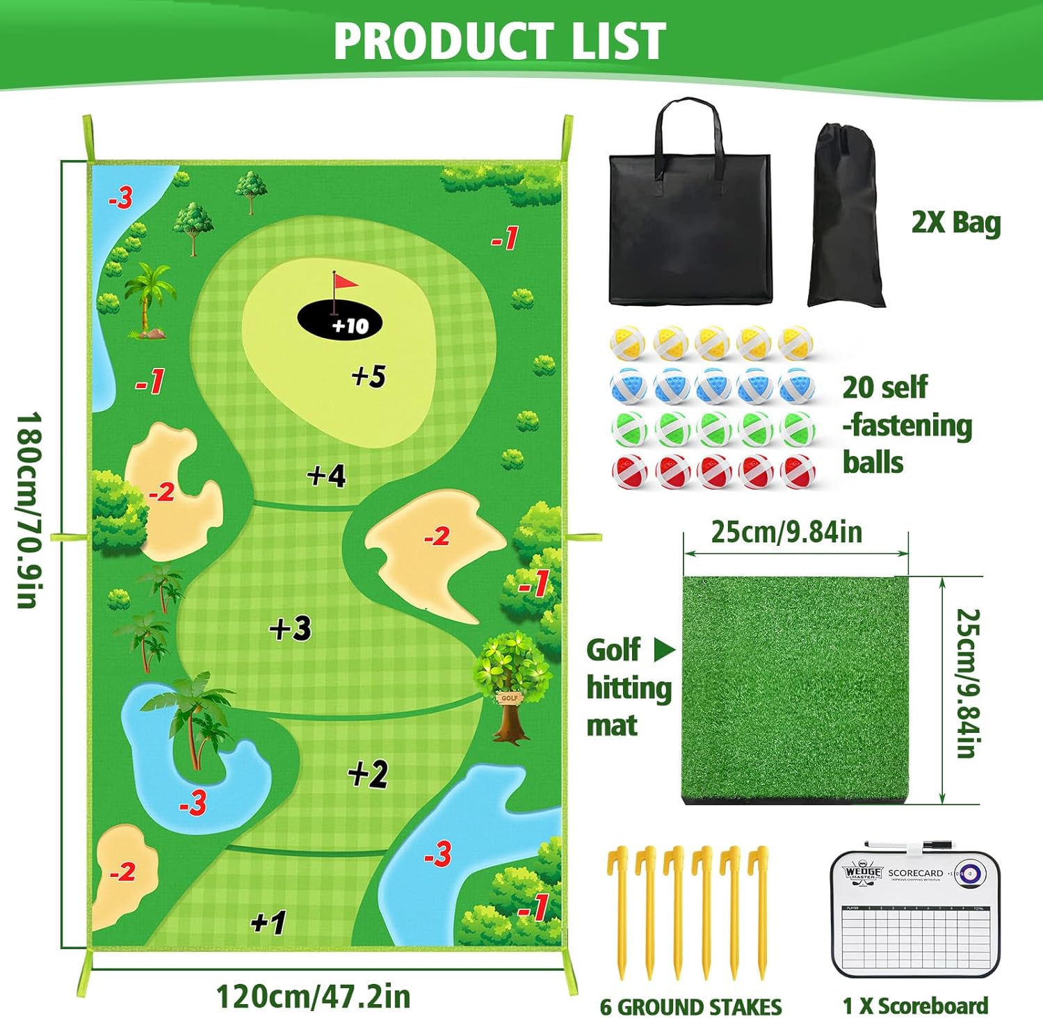 Alfombrilla de golf casual de 6 pies x 4 pies, tapete de juego de golf para adultos y niños, juego de golf para interiores y exteriores, patio