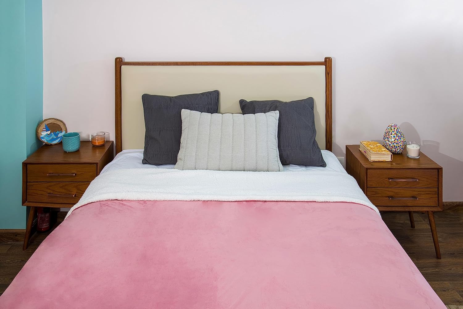 Mintra Home Sherpa – Manta de franela súper suave (rosa polvoriento, 86 x 94 pulgadas (talla XL))