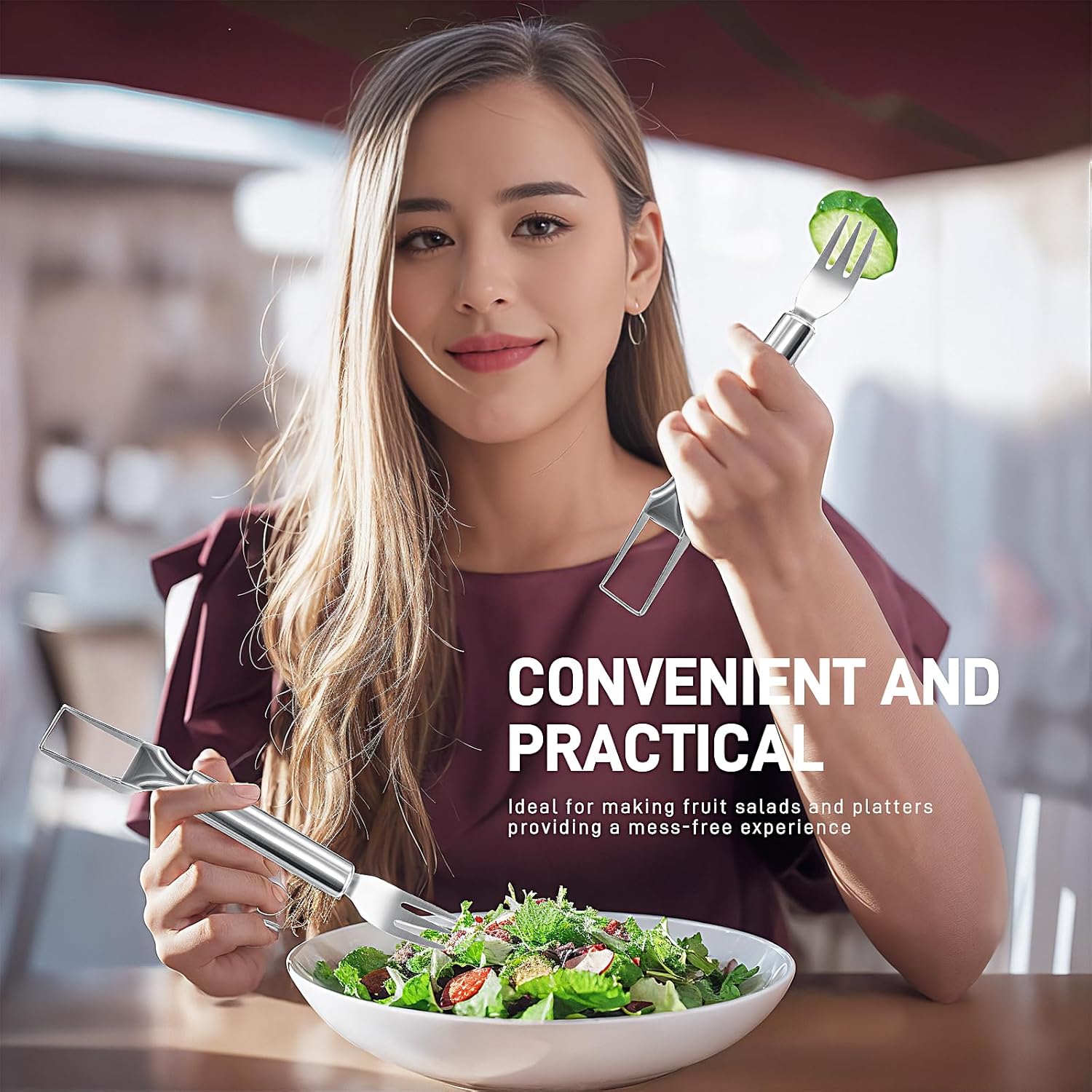 Cortador de tenedor de sandía, herramienta de corte de frutas de acero inoxidable 2 en 1, accesorios de cocina 2024, artículos esenciales para el