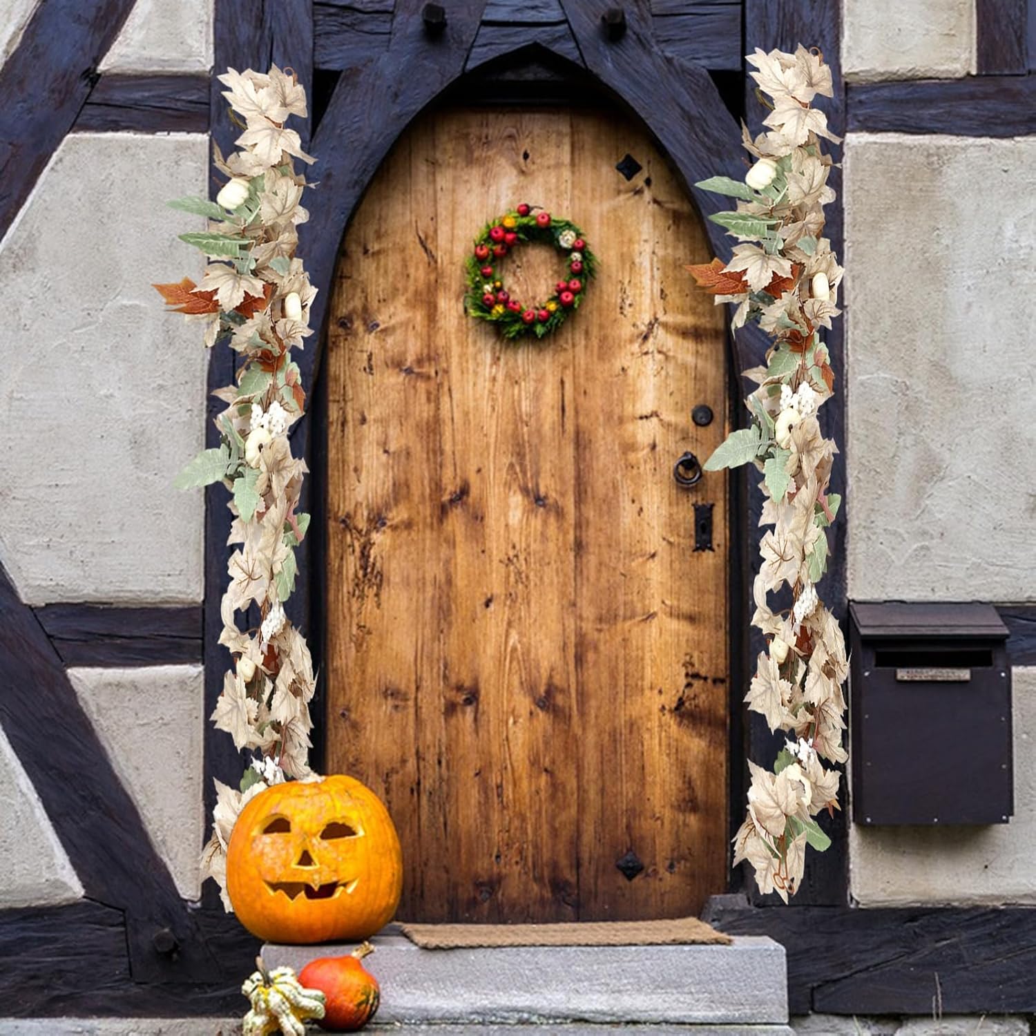 Tonos terrosos follaje otoño blanco arce vid otoño fácil cuidado cosecha decoración con diseño único ratán para Acción de Gracias Halloween C
