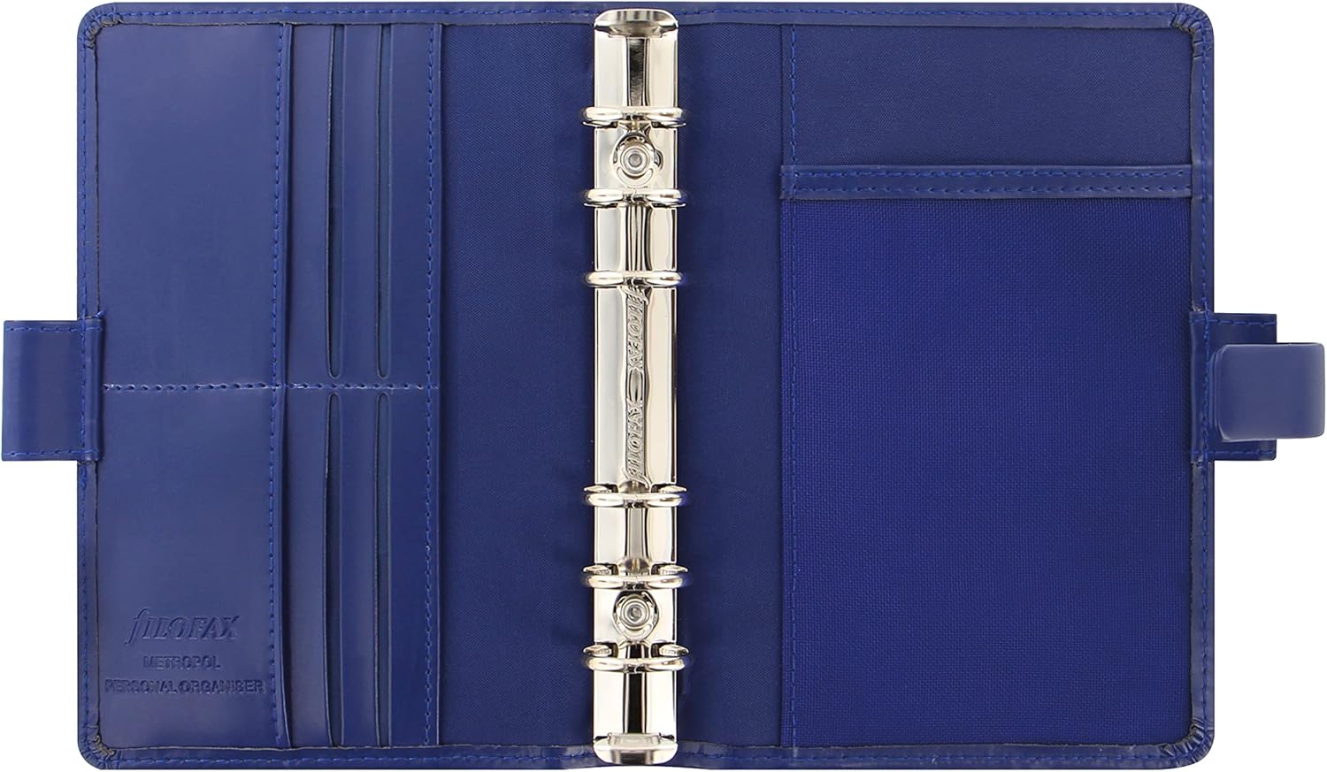 Filofax Metropol – Organizador de tamaño personal, color azul marino, aspecto de cuero, seis anillos, calendario semanal para ver, multilingüe, 2024