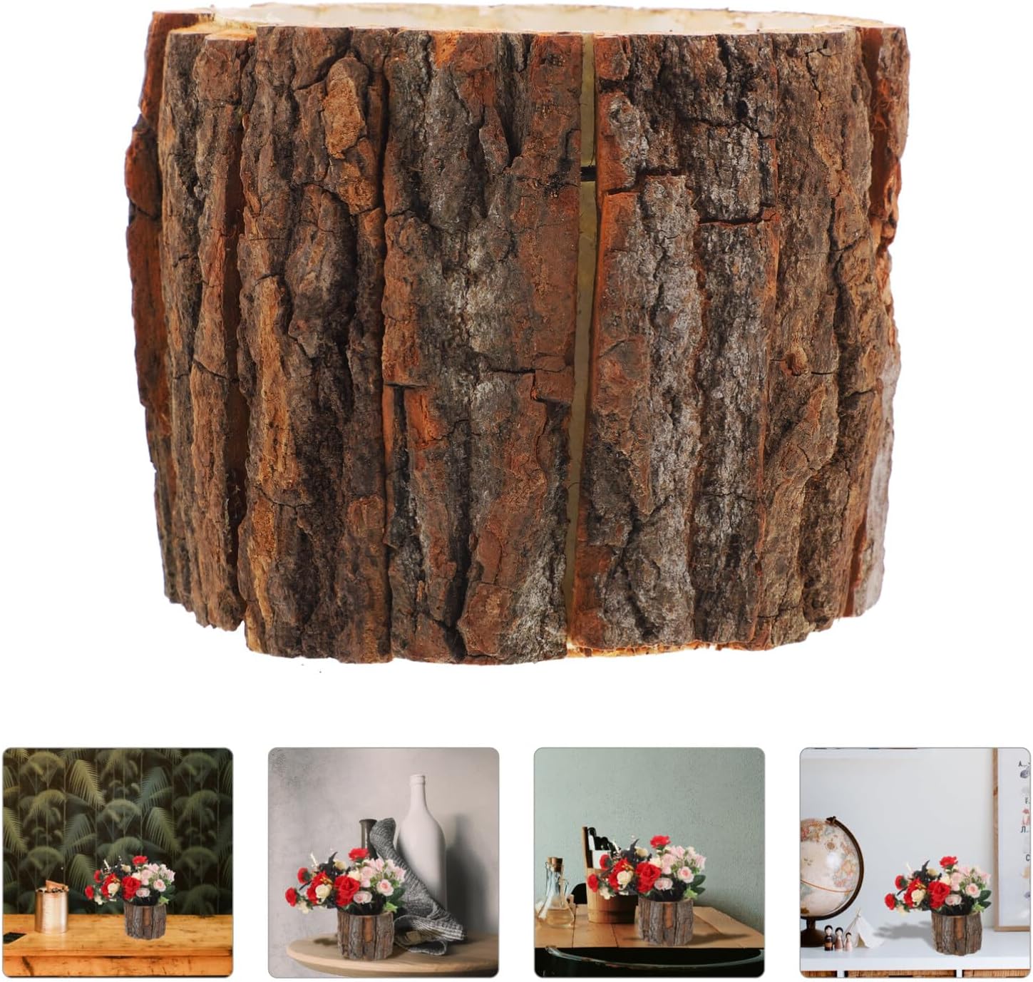 Decoración de porche para exteriores, maceta de tocón de árbol artificial de madera, maceta rústica, florero, contenedor para suculentas de interior