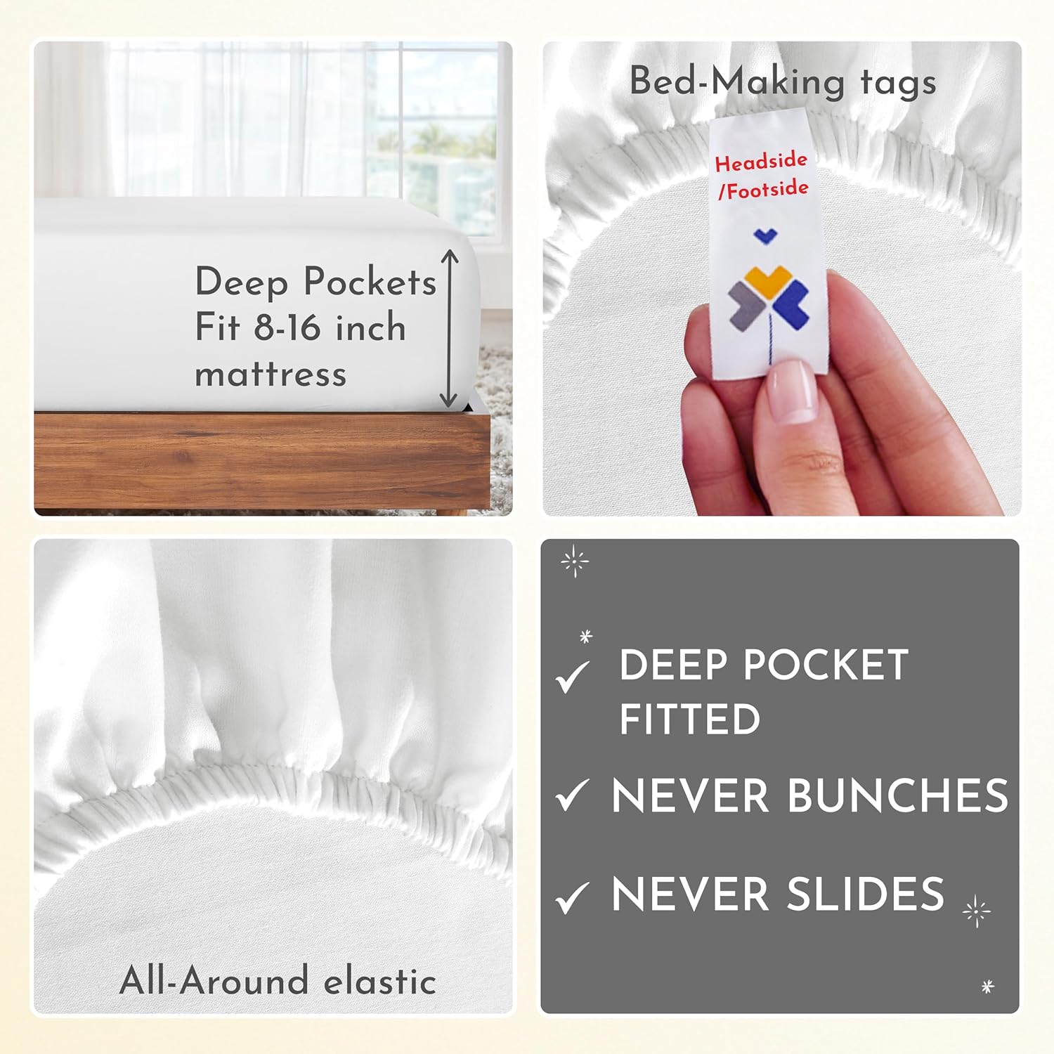 California Design Den Softest Sábanas 100% algodón, juego de sábanas de tamaño matrimonial, juego de 4 piezas, ropa de cama de satén de 400 hilos,