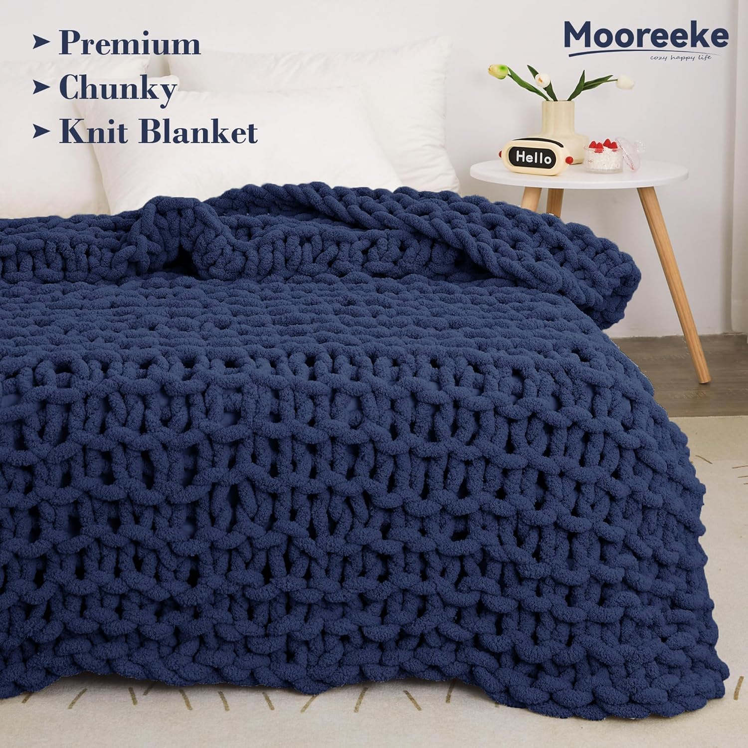 Mooreeke Manta de punto grueso de 40 x 50 pulgadas, suave, lavable, acogedora, hecha a mano con hilo de chenilla jumbo para sofá, cama, sofá y