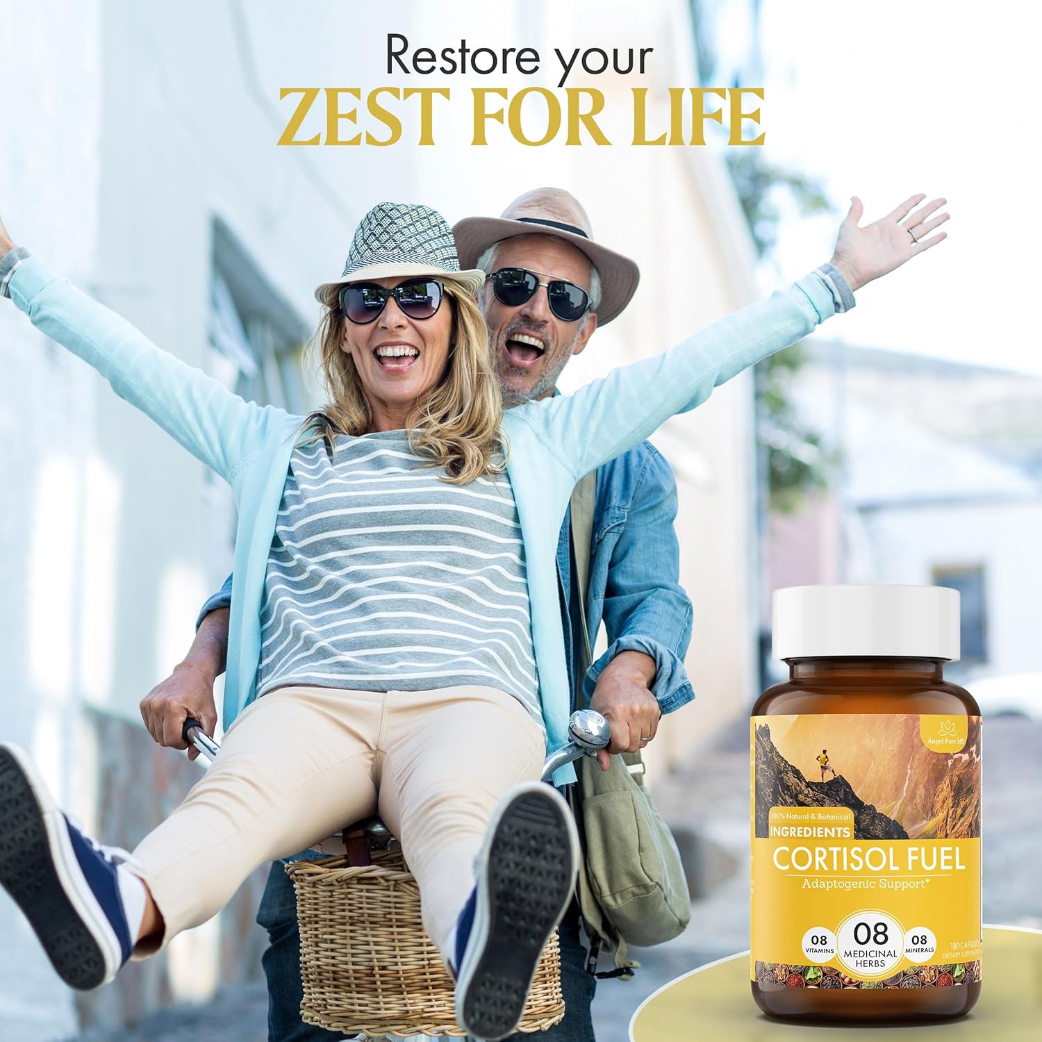 Angel Pure Cortisol Fuel Suplemento para aliviar el estrés sin alérgenos Ashwagandha Rhodiola de magnesio para apoyar el eje HPA, alivio de fatiga