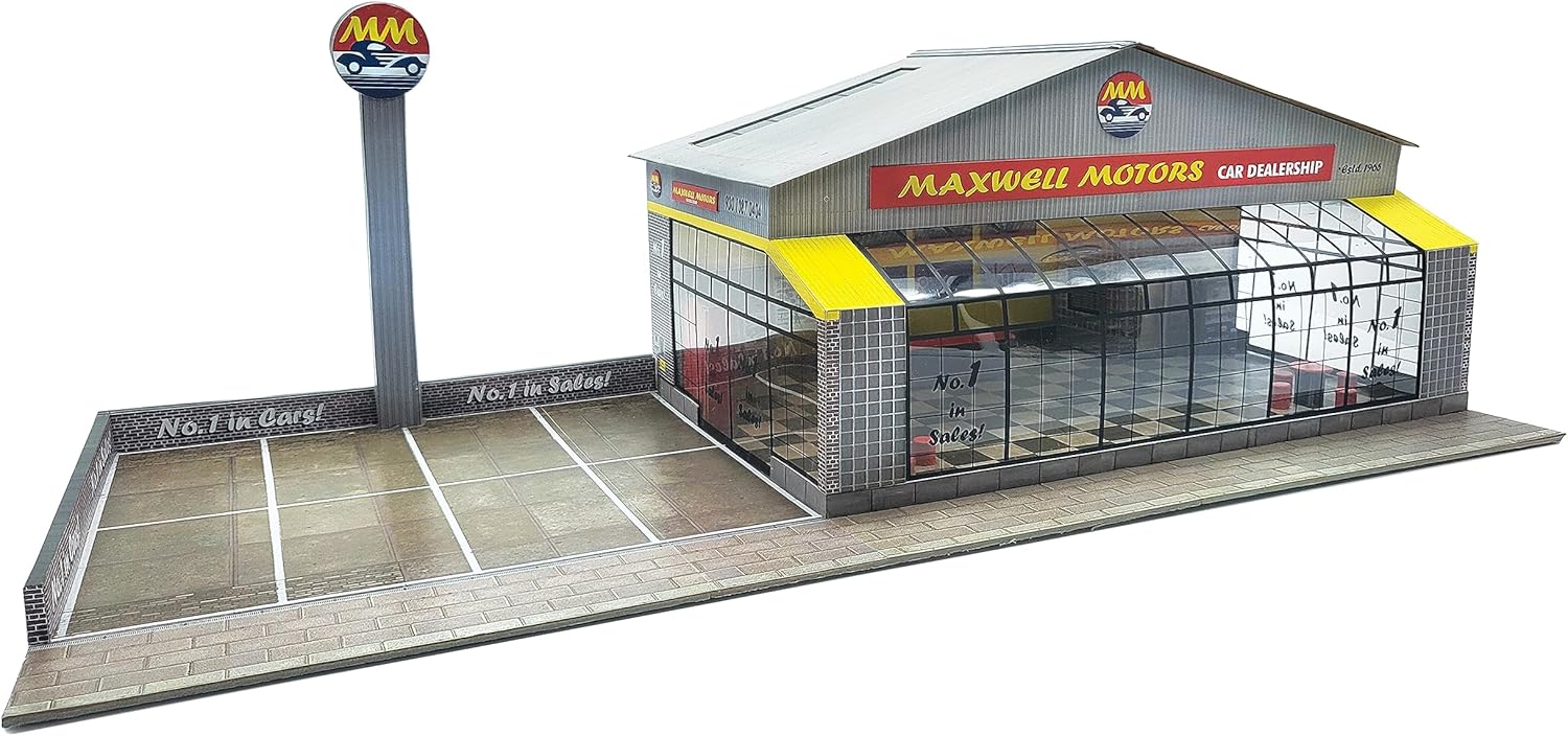 The CityBuilder Kit de fabricación de modelos de cartón para sala de exposición de automóviles – O Scale Model Ferrocarril Building