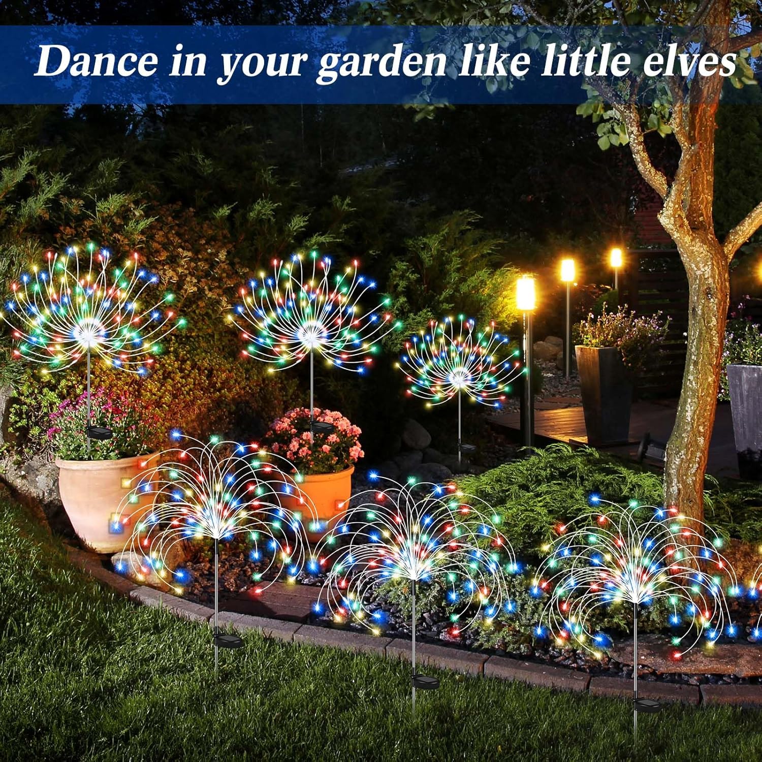 15 luces LED de fuegos artificiales impermeables, luces solares figurables, 90 LED, 120 LED, 150 luces LED para patio trasero, decoraciones al aire