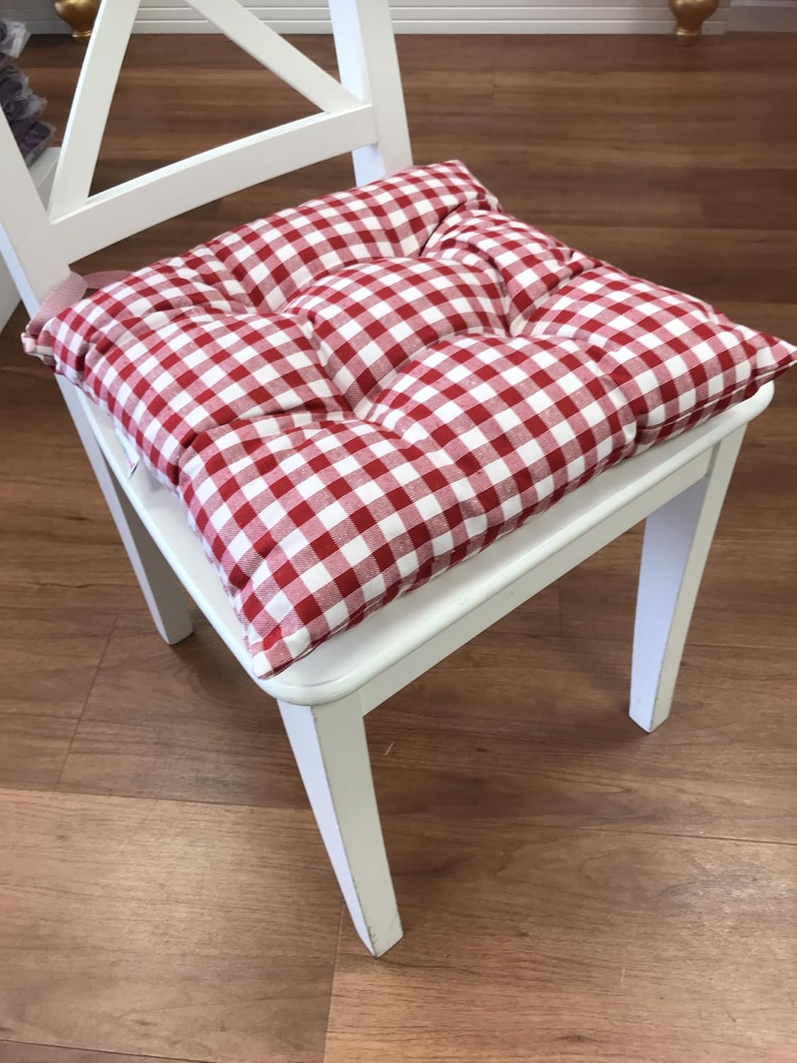 Almohadillas de asiento coloridas cojines de asiento para jardín, cocina, comedor, escritorio, cojines de piso (2 piezas de cojines de cuadros rojos