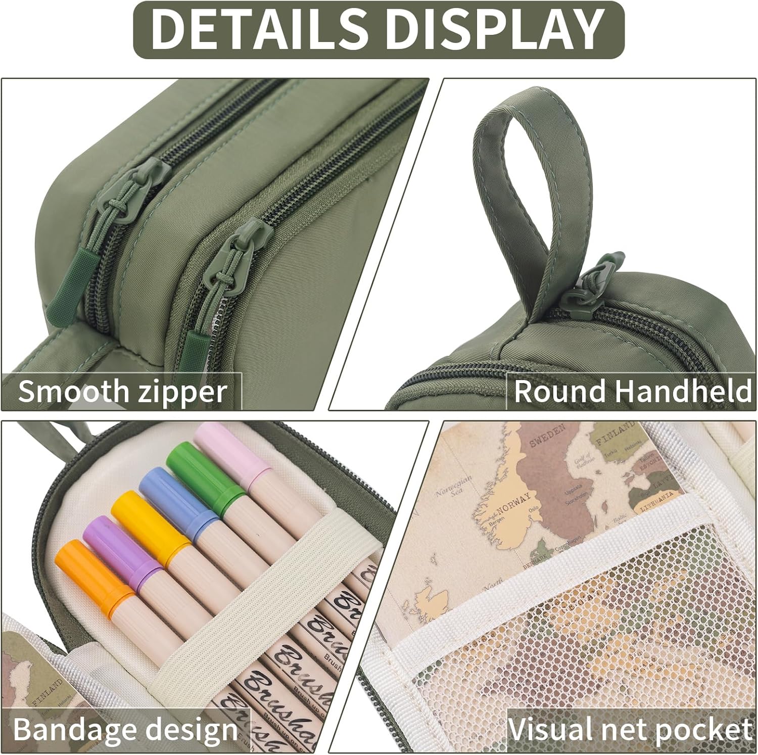EASTHILL Estuche pequeño con asa para bolígrafo, suministros escolares, bolsa suave para adolescentes, color verde