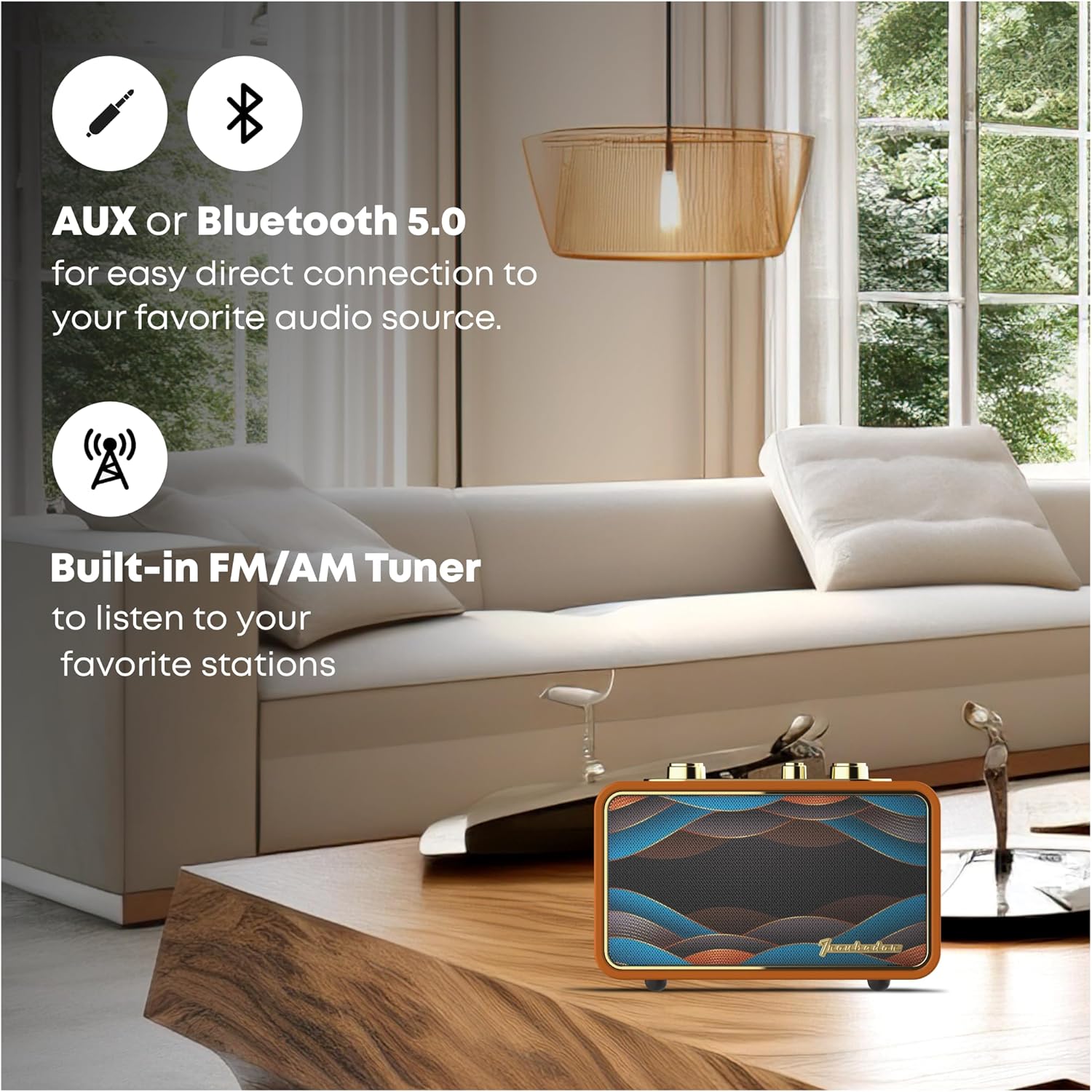 Trenbader Artlink – Altavoz Bluetooth retro, altavoz Bluetooth puro de madera, radio inalámbrica AMFM, pequeño altavoz Bluetooth vintage con