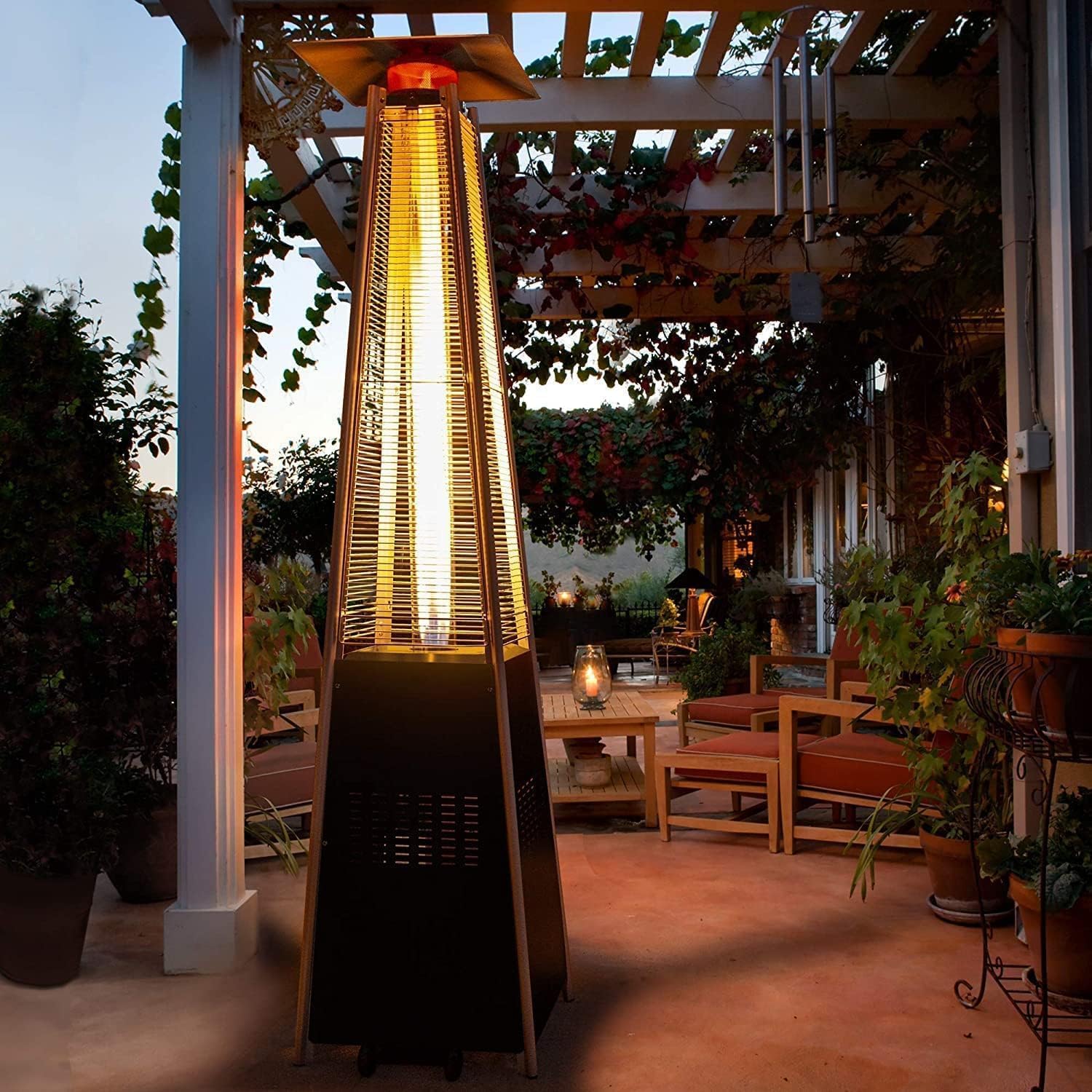 Oakmont – Calentador de patio al aire libre de 41,000 BTU, calor de propano con ruedas para jardín, boda, fiesta, certificado ETL (negro)