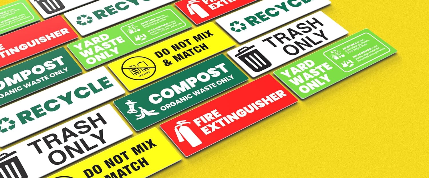 Juego de calcomanías de compost de basura de reciclaje  Etiquetas de basura resistentes  Clasificación de 3 a 5 años para interiores y exteriores  a