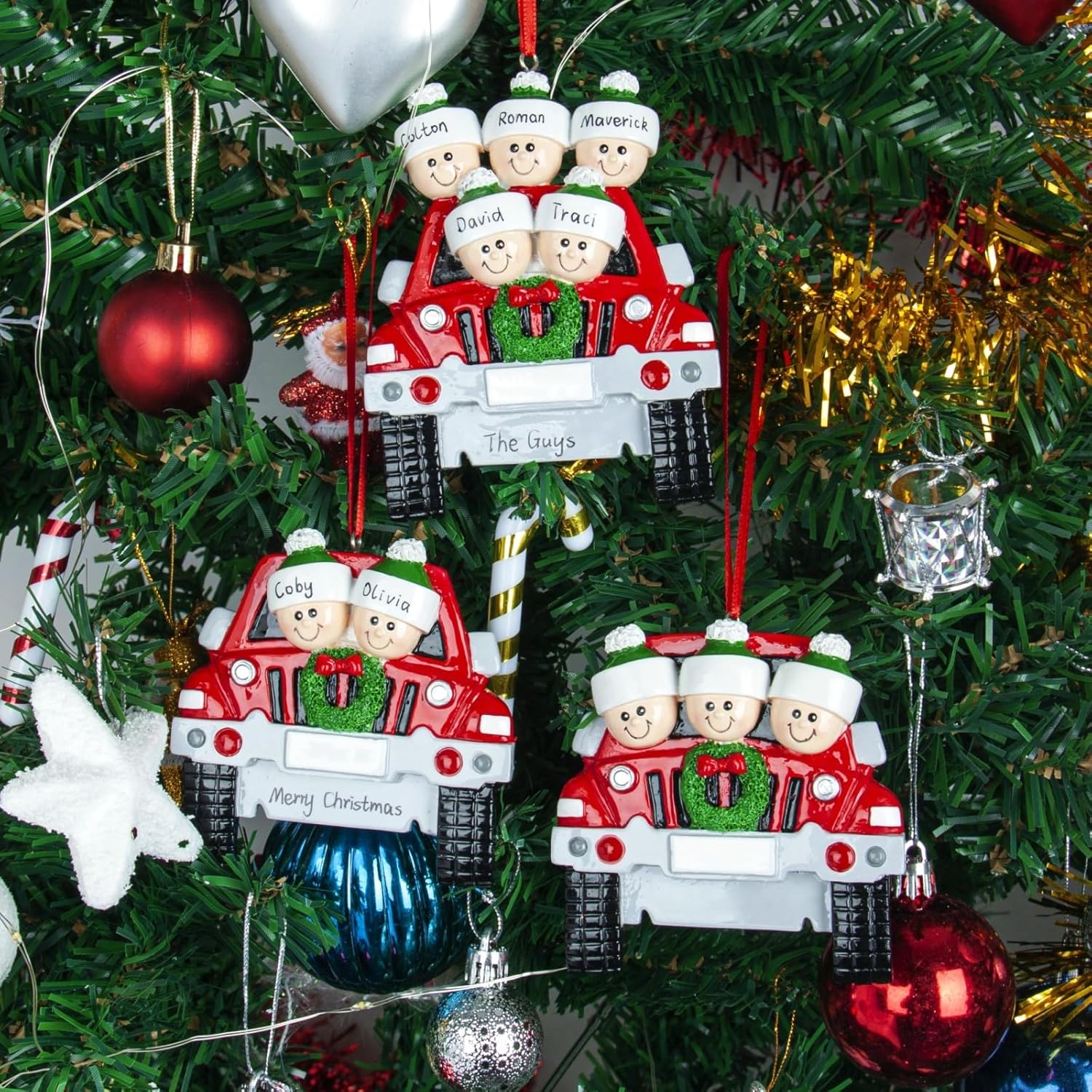 Adornos de Navidad personalizados, adorno de Navidad personalizado para la familia del automóvil 2023, decoraciones de Navidad con nombre