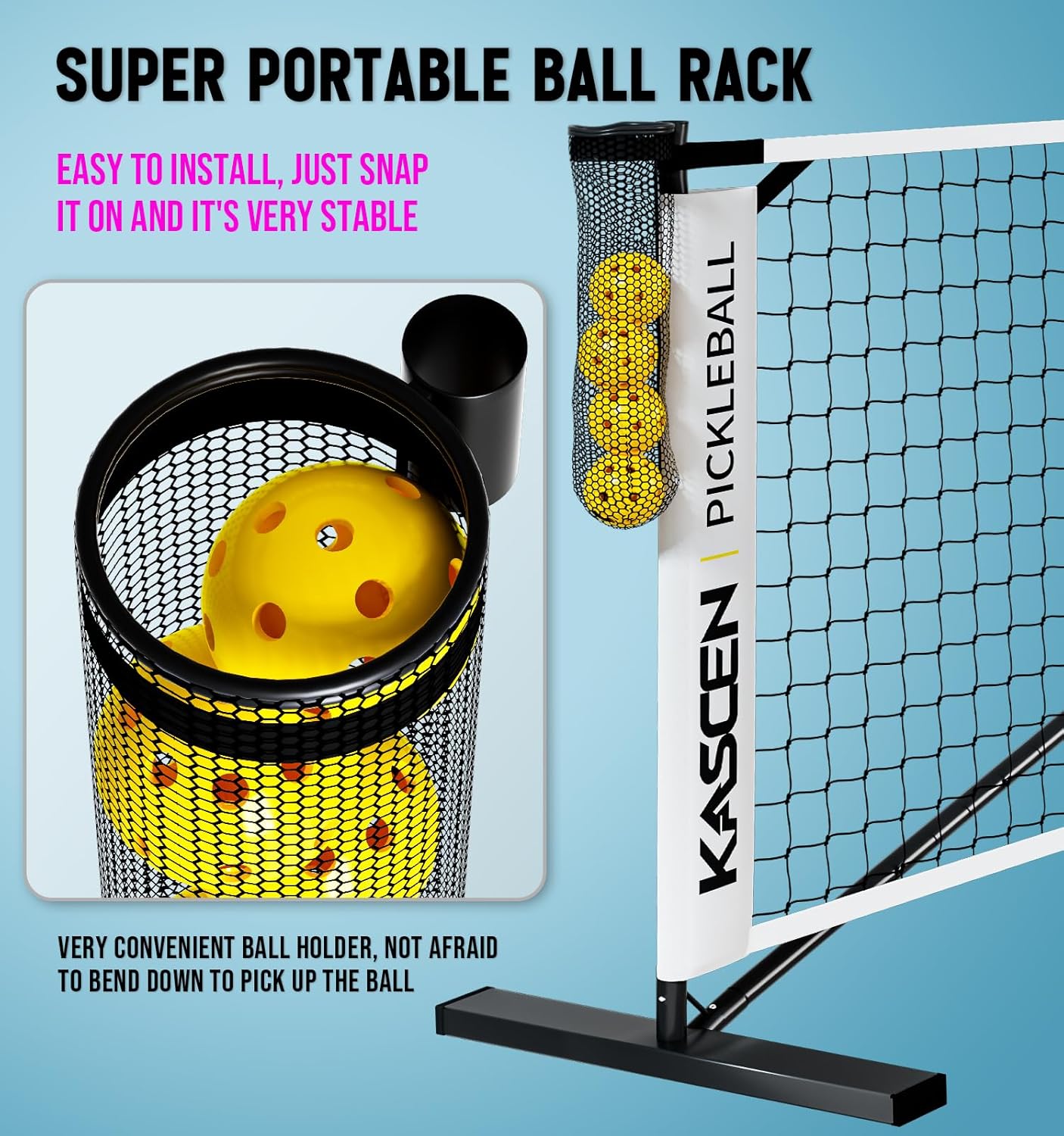Portable Pickleball Net for Driveway – 22 FT Official Regulation Size Pick Ball Net with Wheels, Ball Holder,4 Balls,Court Marker and Bag for Indoor