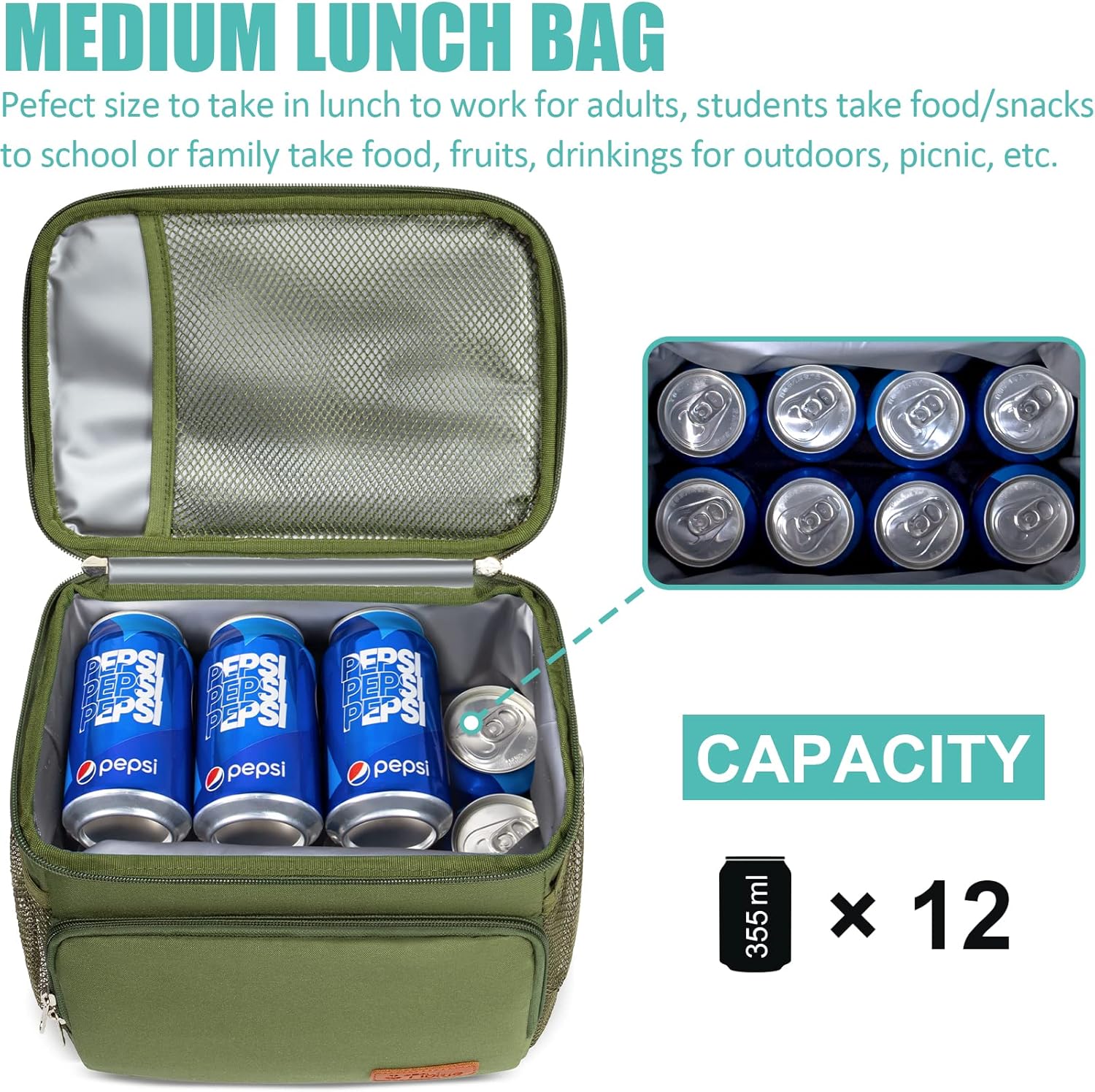 Tiblue Lonchera aislada para mujereshombres  Lonchera reutilizable para oficina, trabajo, escuela, picnic, playa, bolsa refrigerante congelable a