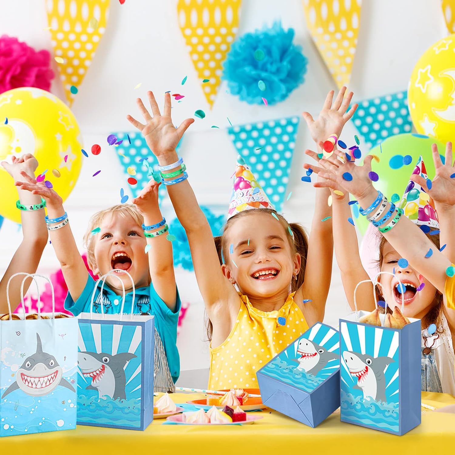 48 pulseras de tiburón para fiestas de cumpleaños de tiburón, pulseras de silicona de tiburón para fiestas temáticas de tiburones, fiestas de océano