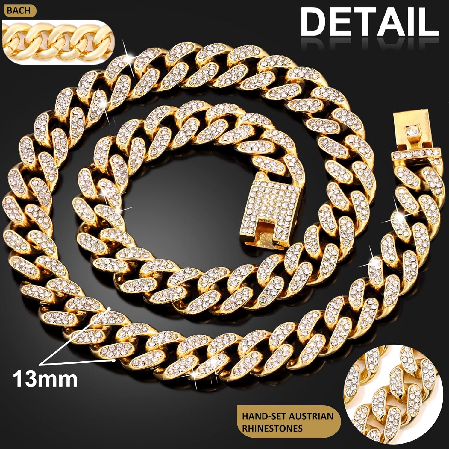Collar de eslabones cubanos para perro, cadena de metal dorado y plateado, collares de diamantes para mascotas para perros y gatos, joyería de