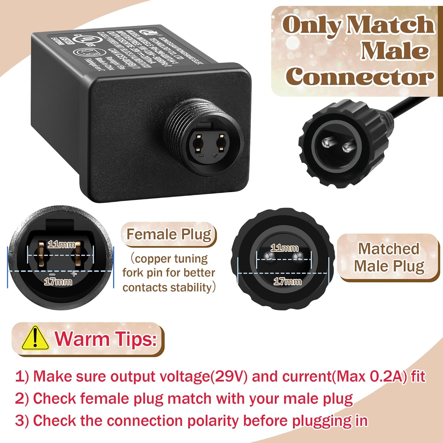 Feekoon 1 paquete de fuente de alimentación LED clase 2 29 V 6 W transformador LED, adaptador de enchufe impermeable IP44 de EE. UU., controlador