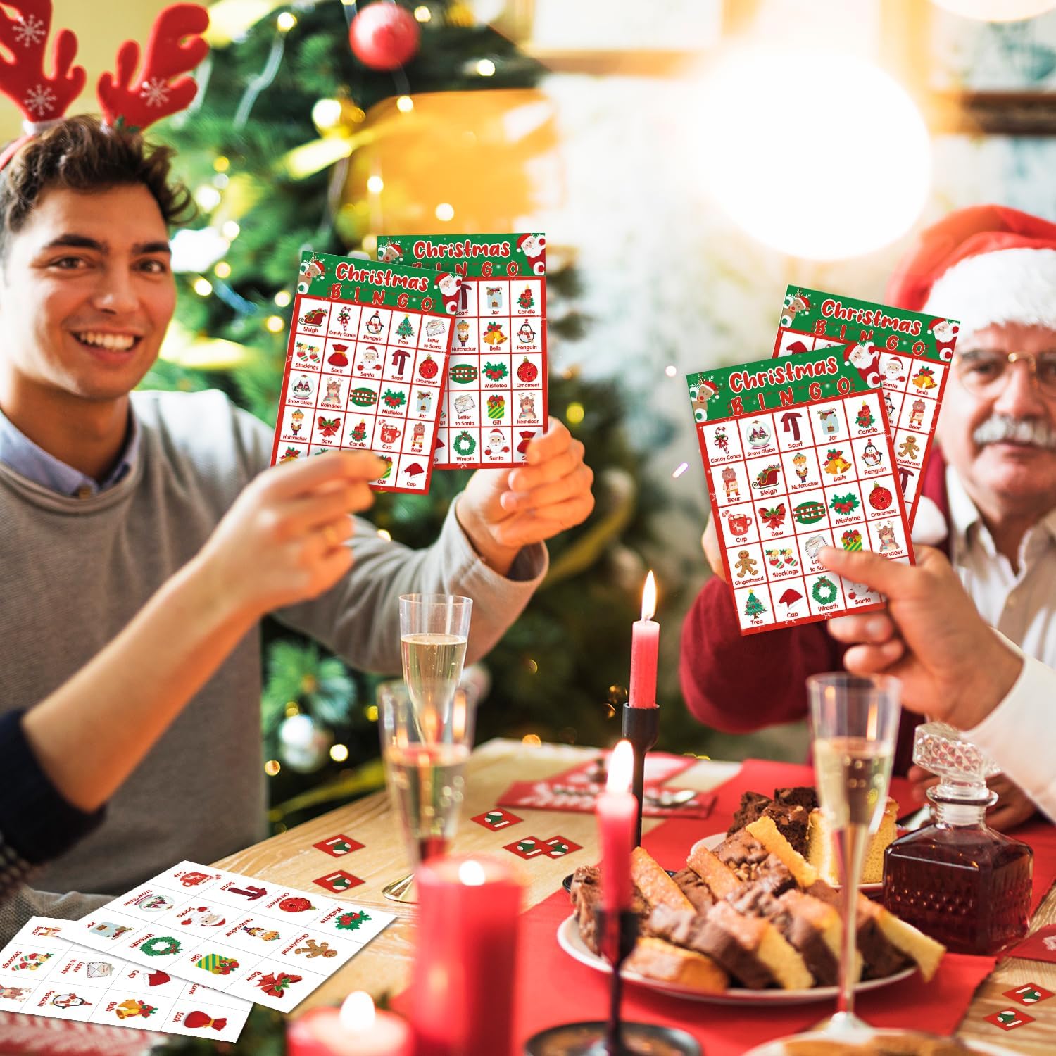 Lesixur Juegos de bingo de Navidad – Juegos de bingo de Navidad para 24 jugadores, suministros de fiesta de Navidad, juegos de bingo de vacaciones