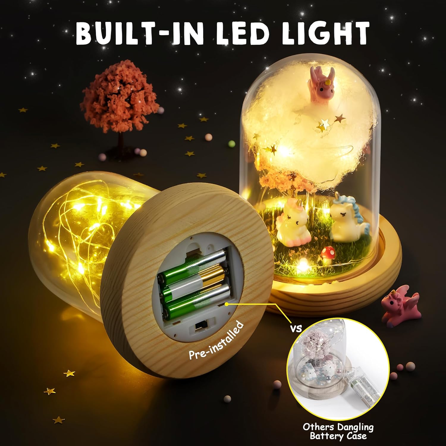 JOYIN Luz nocturna de unicornio de 2 capas, regalos de manualidades de cumpleaños para niñas y niños, kit de terrario de unicornios para niños,