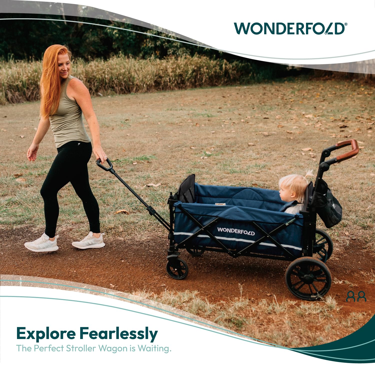 WONDERFOLD X2 – Cochecito doble de empuje y tracción (2 plazas) con arneses de 5 puntos, mango de empuje ajustable, mango telescópico y toldo