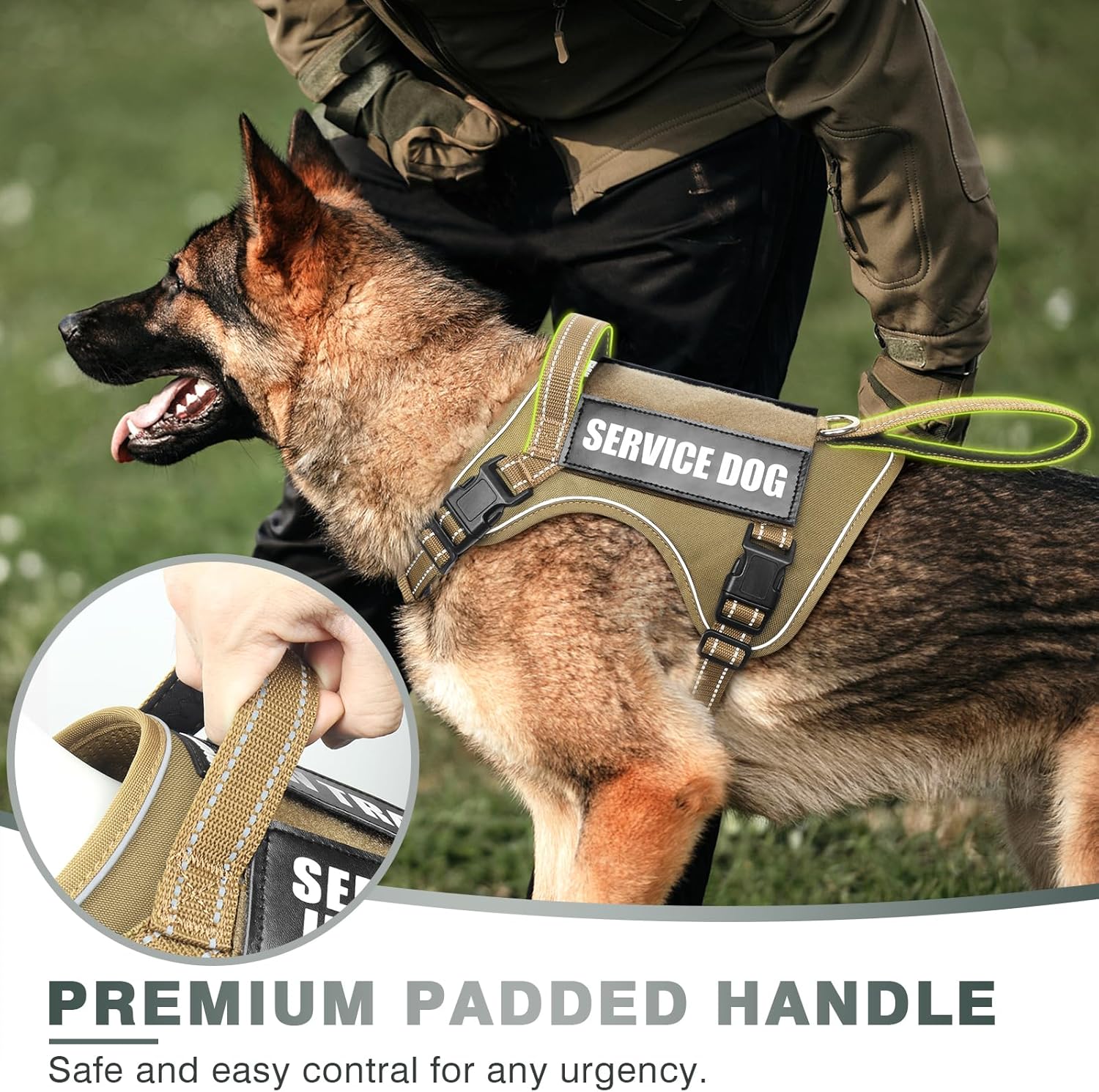 WINSEE Arnés táctico para perro, arnés sin tirones para perros medianos y grandes con asa y Molle, arnés de servicio militar para perros pequeños