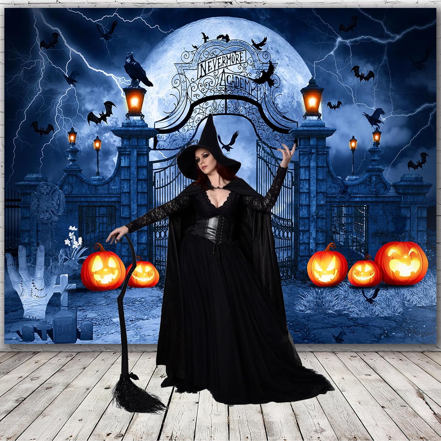 Telón de fondo de Halloween Adams para decoración familiar, telón de fondo de noche de luna de terror, telón de fondo de Halloween, cementerio de