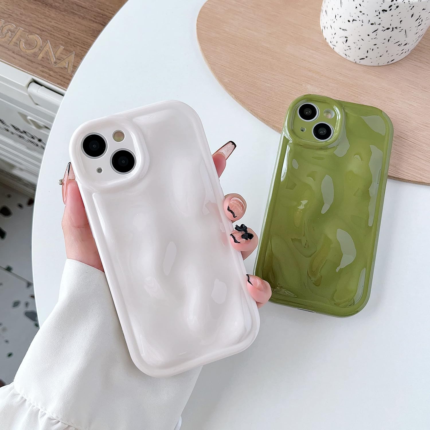 Caseative Lindo patrón de burbujas de meteorito ondulado de agua, chapado en cromo, galvanizado, protección suave para la lente de la cámara,