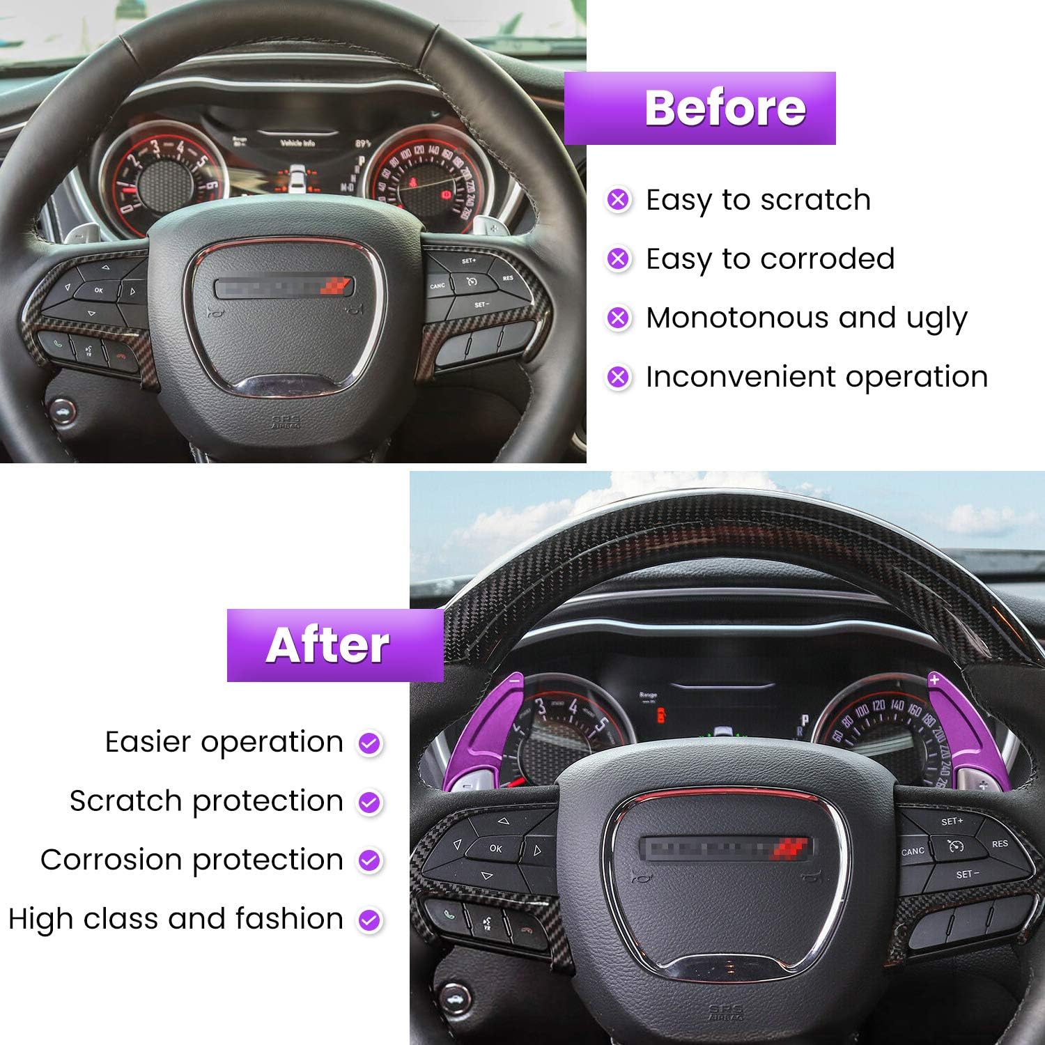 Cubierta de cambios de volante extendidos para Dodge Challenger Charger Durango RT & Scat Pack 2015-2021, para Jeep Grand Cherokee 2014-2021,