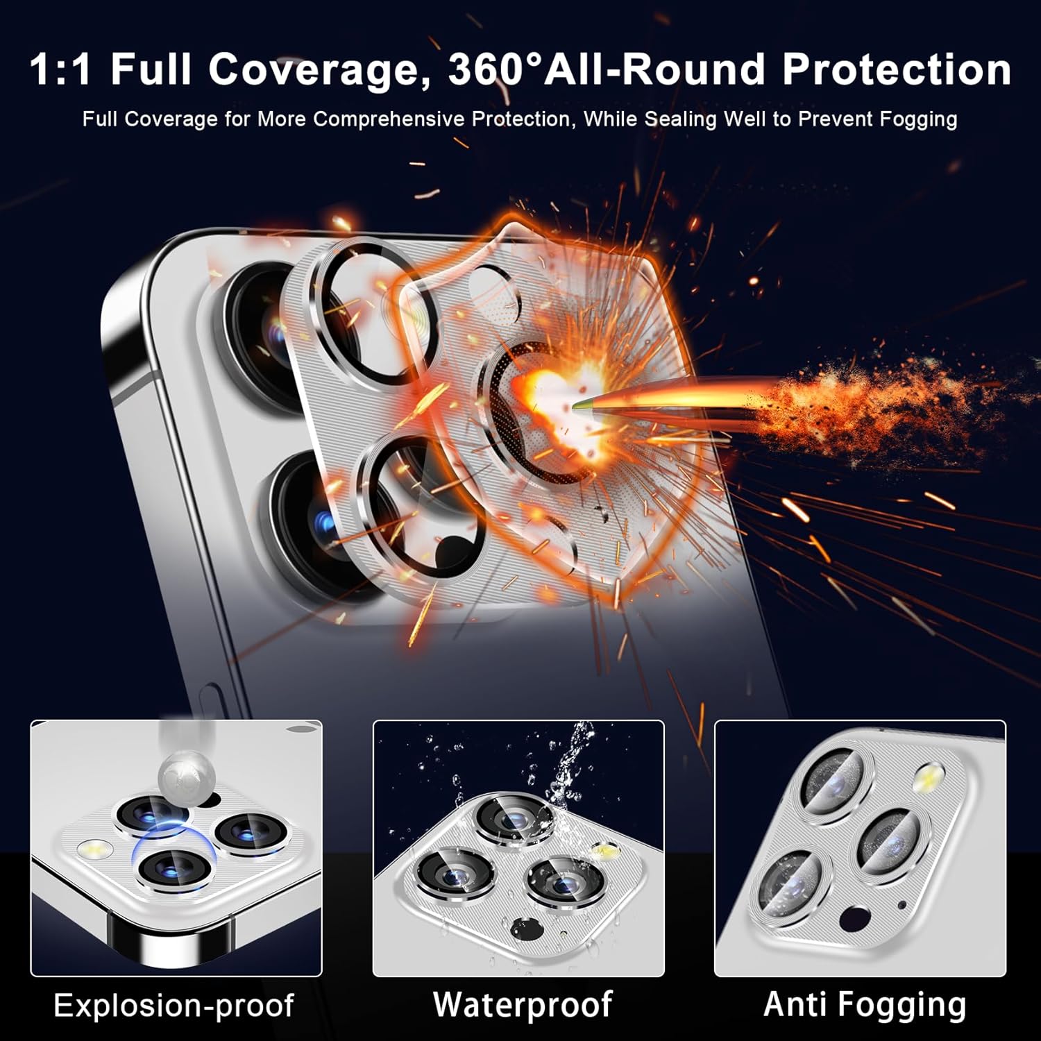 QHOHQ Paquete de 3 protectores de lente de cámara para iPhone 15 Pro MaxiPhone 15 Pro, cubierta de cámara de una pieza de aleación de zinc, versión