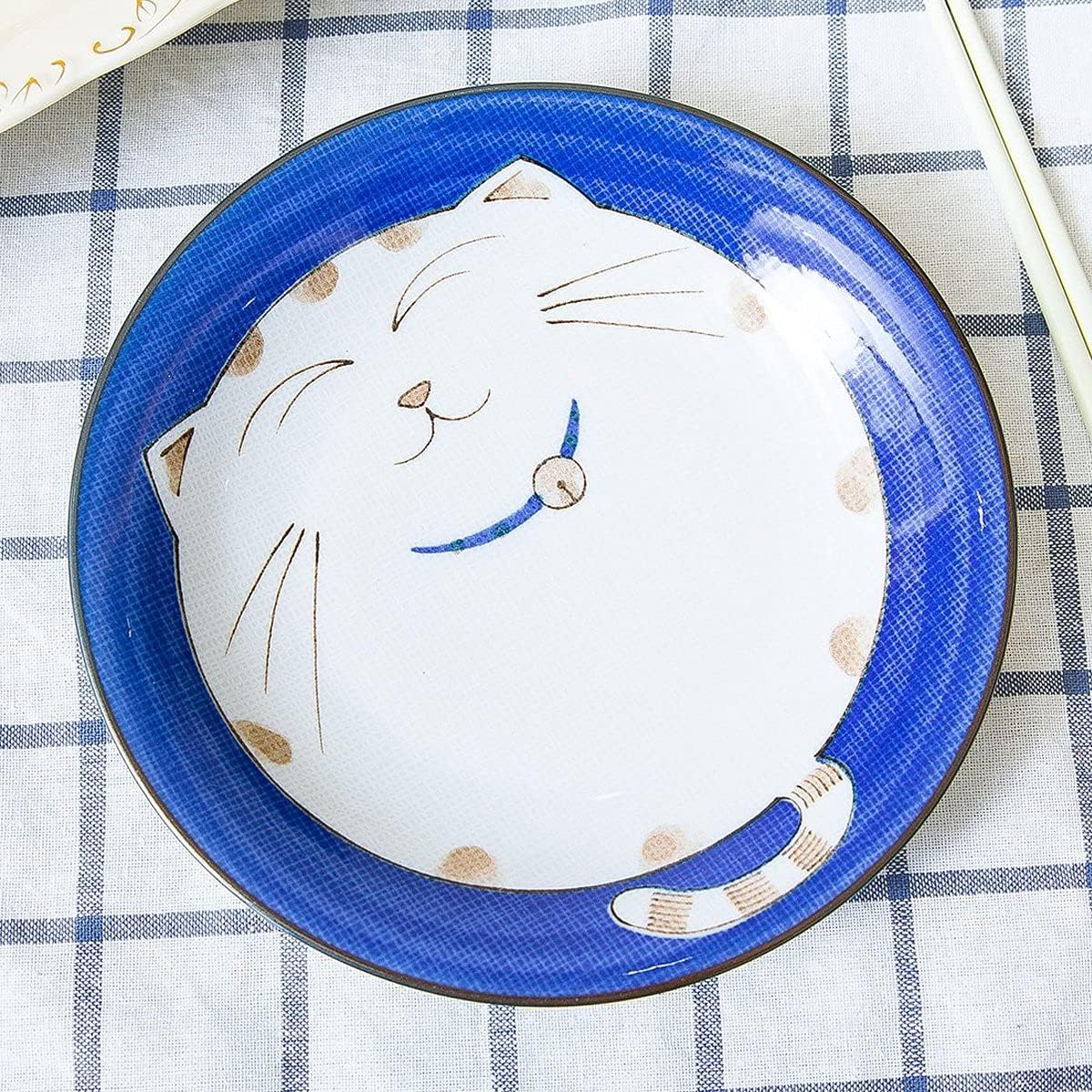 JapanBargain Juego de 4 platos redondos japoneses de porcelana para aperitivos de postre, pastel, aperitivos, Maneki Neko, diseño de gato sonriente