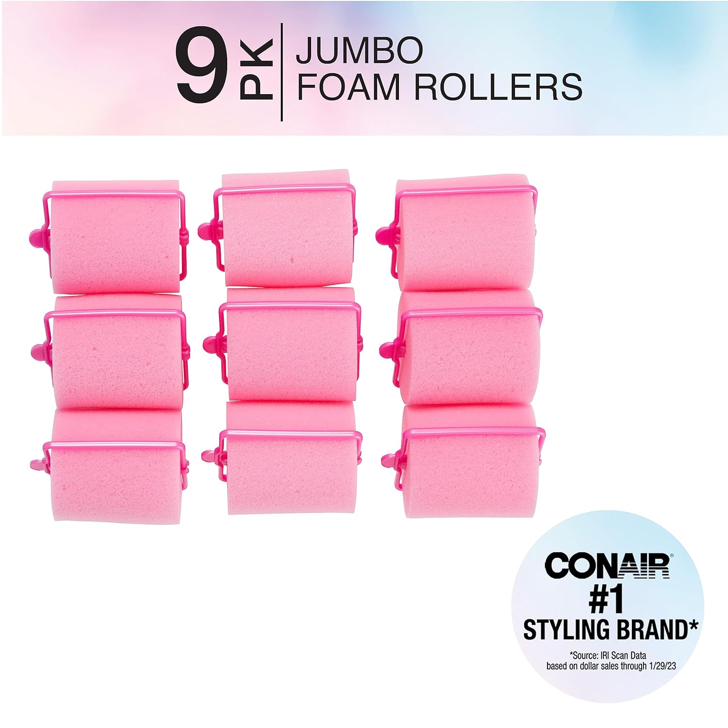 Conair Rodillos de espuma para el cabello de gran volumen, levantamiento y rizo, rodillos de espuma, rizadores de pelo en tamaño grande, rosa,