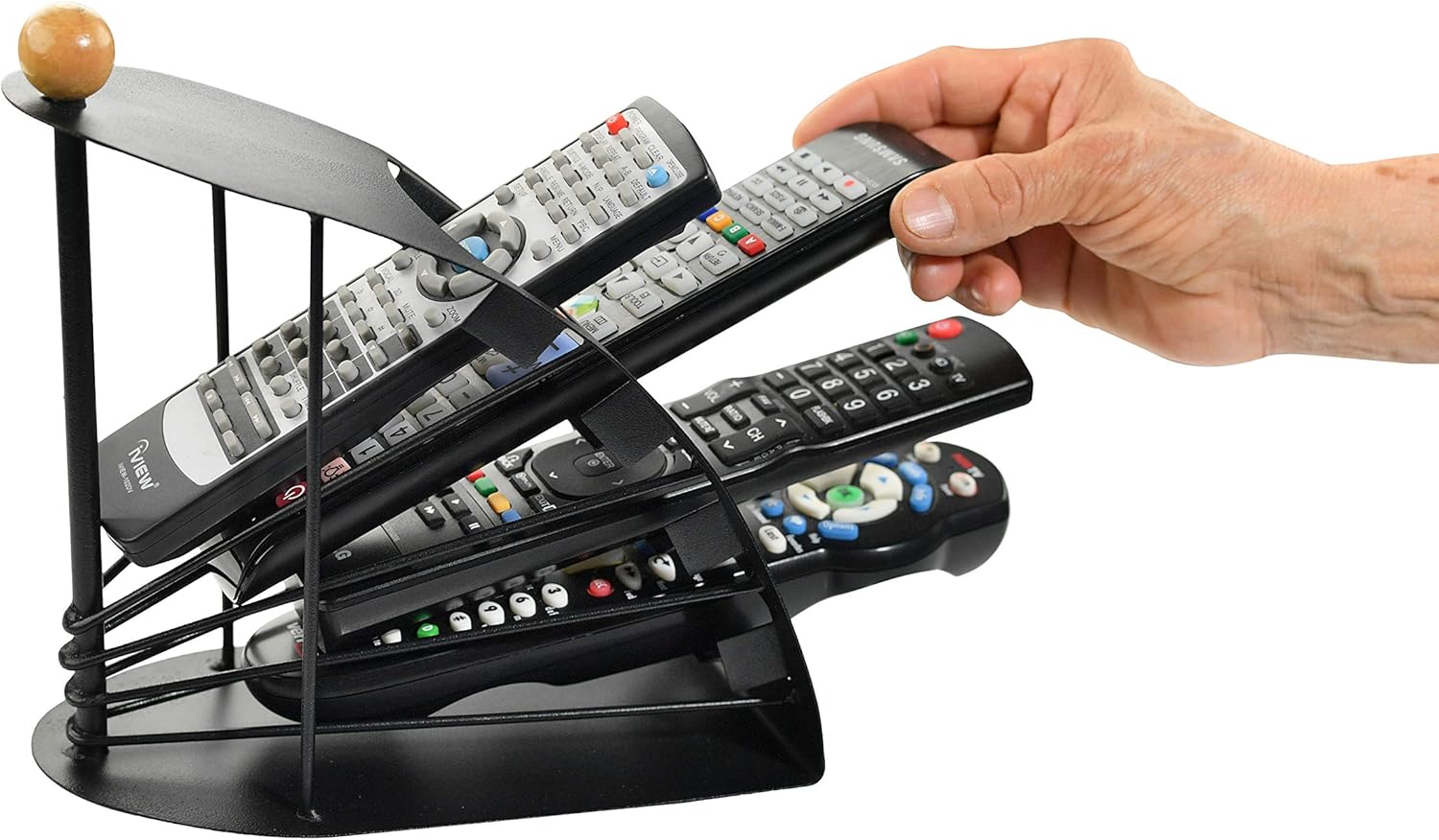 Home-X Organizador de soporte para control remoto con 4 ranuras, organizador de escritorio compacto para oficina en casa, ideal para soporte de