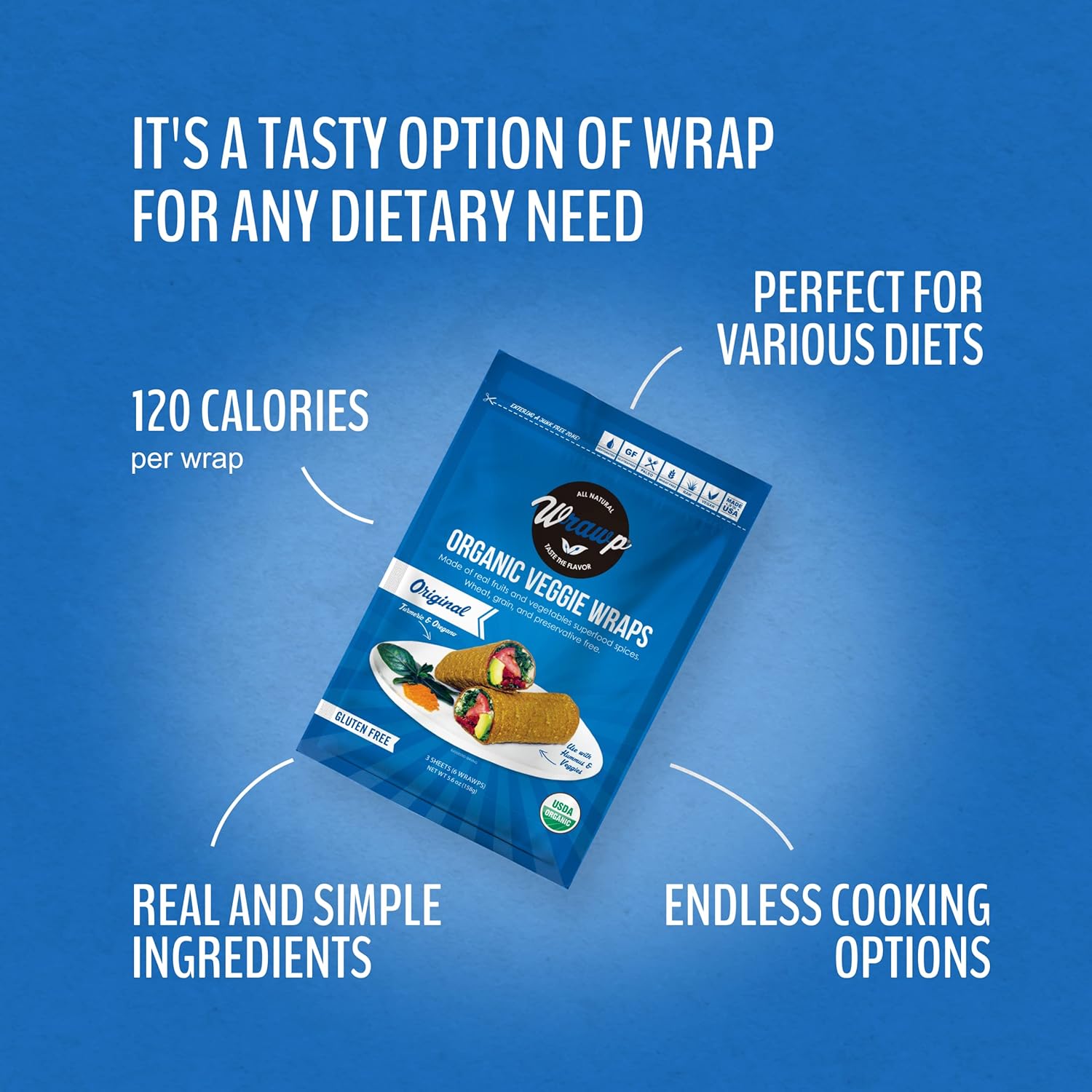 wrawp orgánico Veggie Wrap, 5,3Ounce-8por Case original.