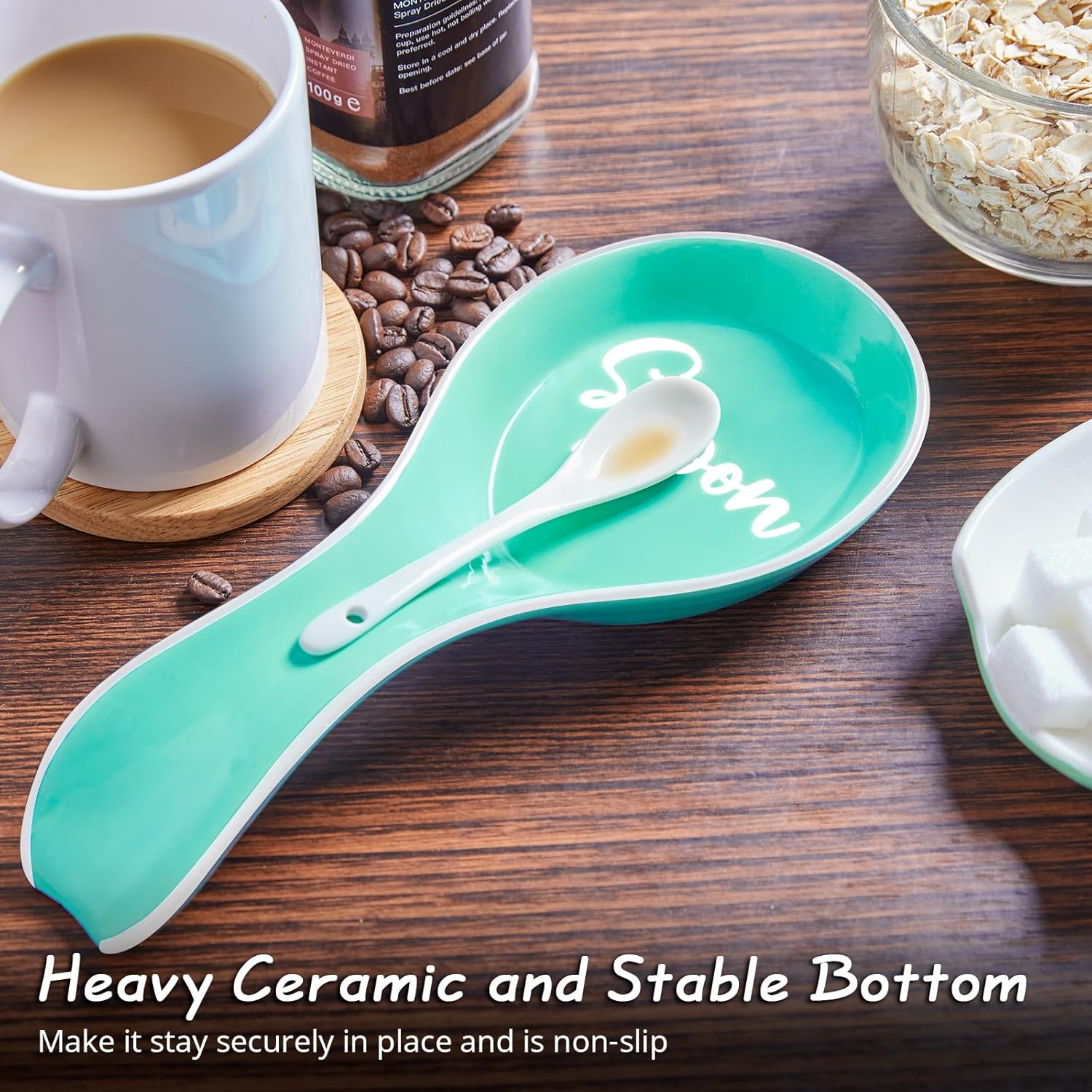DAYYET – Soporte de cuchara grande de cerámica turquesa para encimera de cocina, soporte para cuchara grande de cerámica, soporte para espátula,