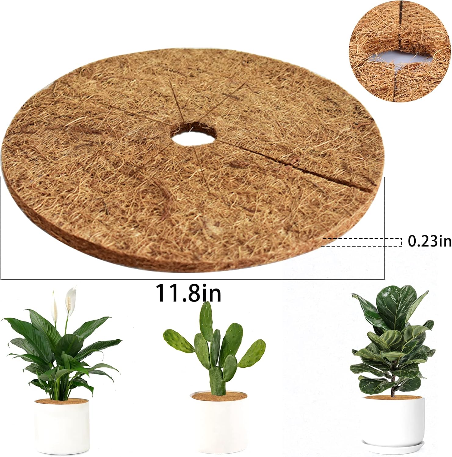 ZeeDix 12 alfombrillas protectoras de fibra de coco, 11.8 pulgadas, cubierta de plantas, tapete de mantillo para malezas, anillo de mantillo de