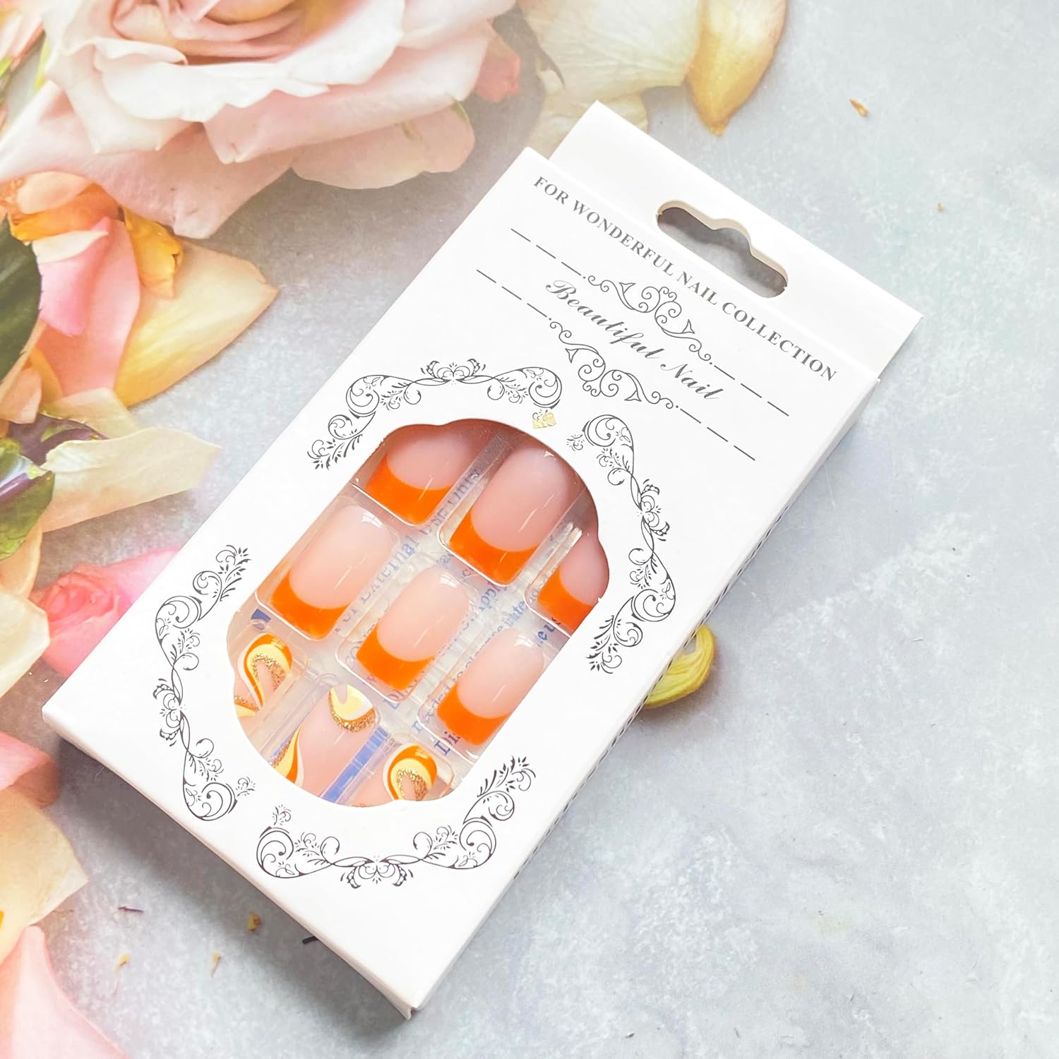 Uñas postizas cuadradas de otoño, uñas cortas a presión, uñas postizas amarillas con diseño de curva dorada brillante, uñas postizas artificiales