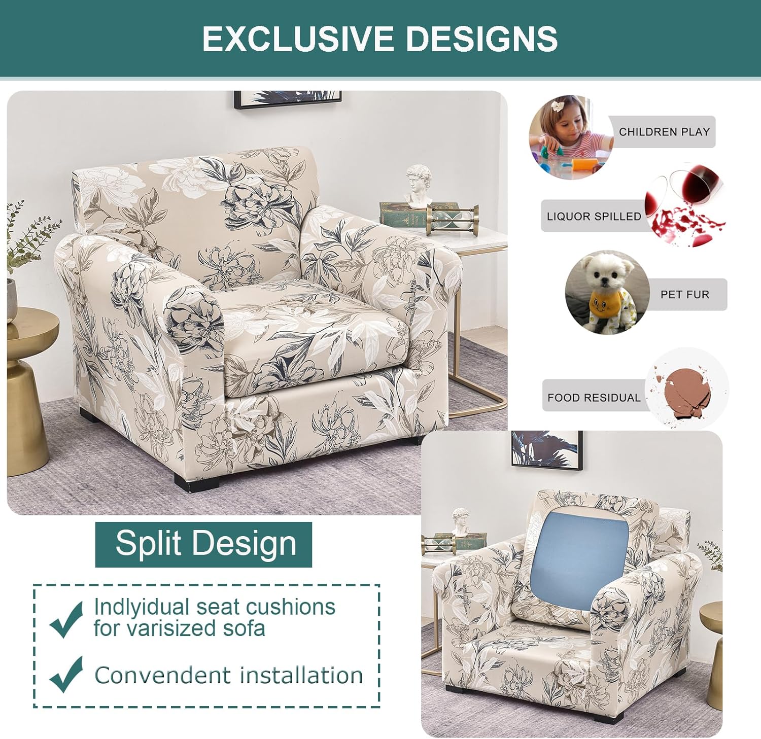NILUOH Fundas elásticas para silla de 2 piezas con brazos, fundas de sillón jacquard, funda de sofá, funda gruesa y antideslizante, protector de